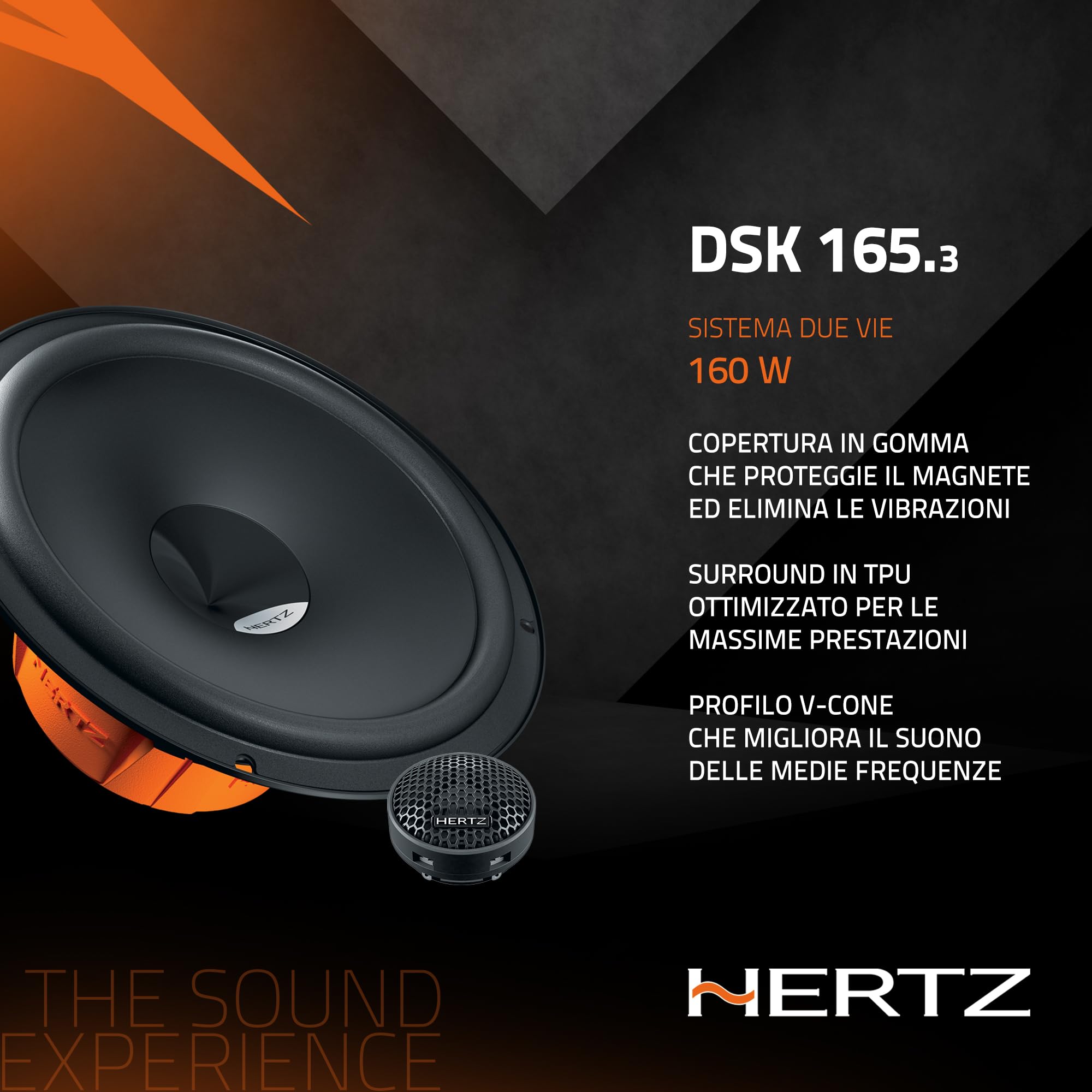 Hertz DSK 165.3 kit 2 vie 165mm, 160W | carta pressata idrorepellente, tweeter PEI 24mm, crossover incluso, 6,5 pollici, 80W RMS, 4 Ohm, 93 dB