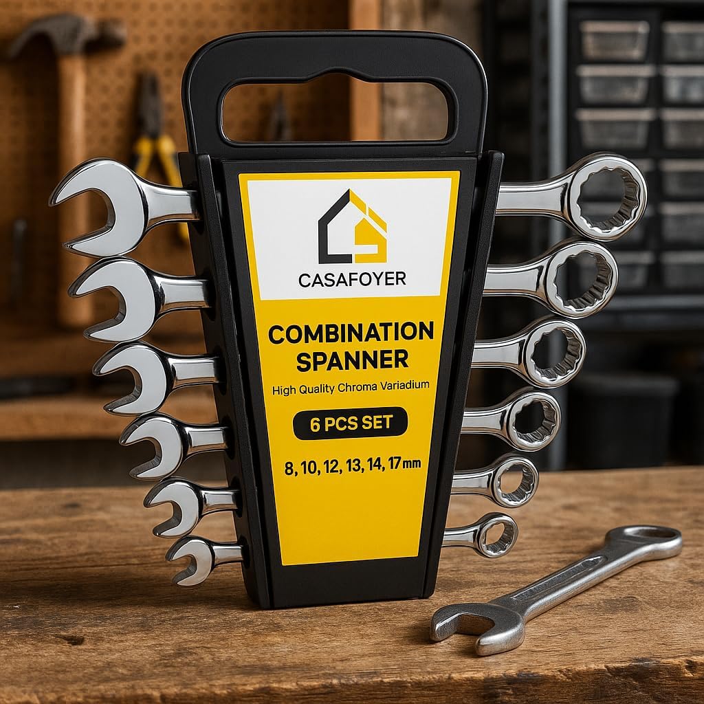Casafoyer Combination Wrench Set, 6‑Piece Metric Ratchet Wrenches Set 8–17 mm, Polished Alloy Steel Wrenches for DIY Home Repair, Auto Repairs & Garage Use