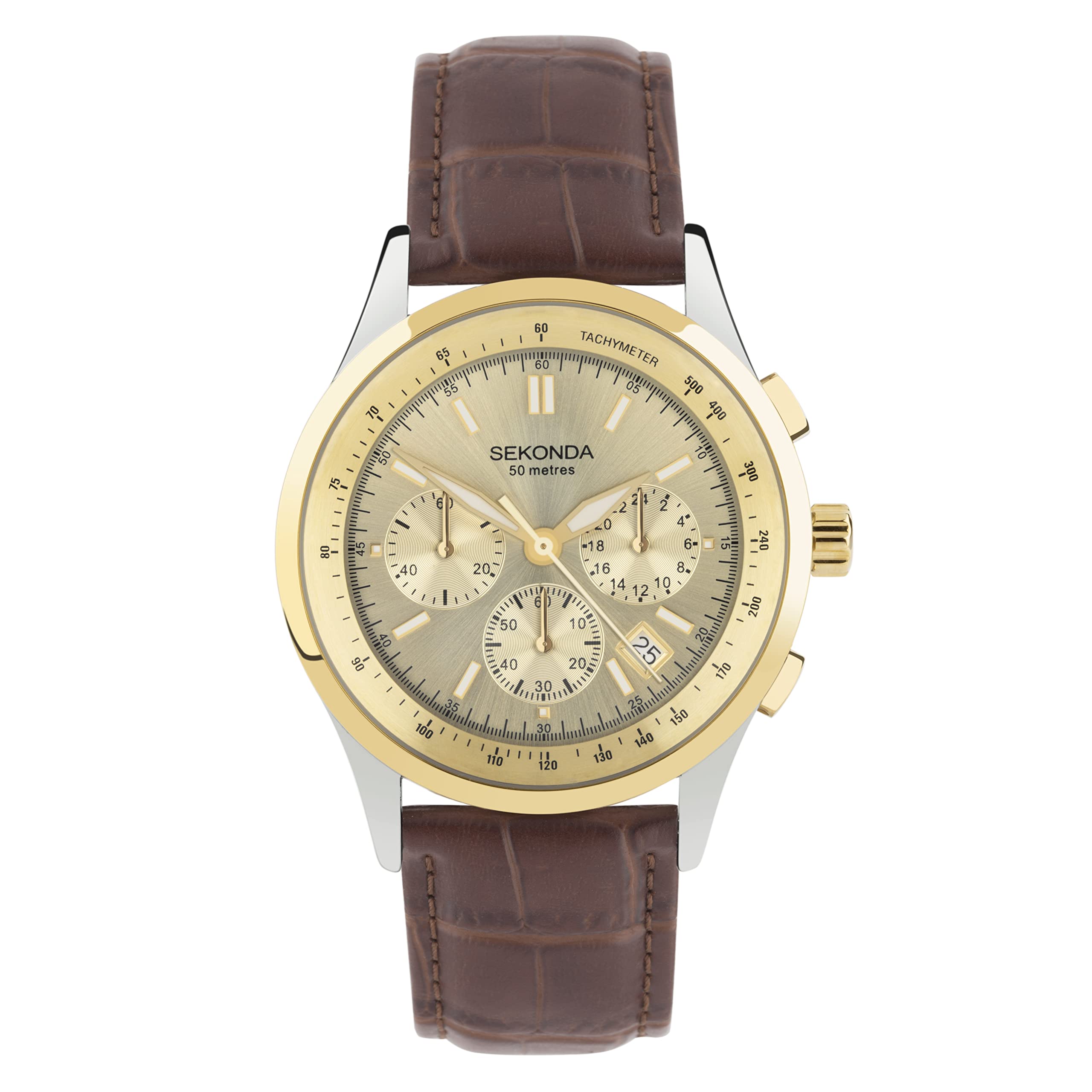 Sekonda Men's Leather Size 1 Brown Chronograph Strap Watch - W31329 30110
