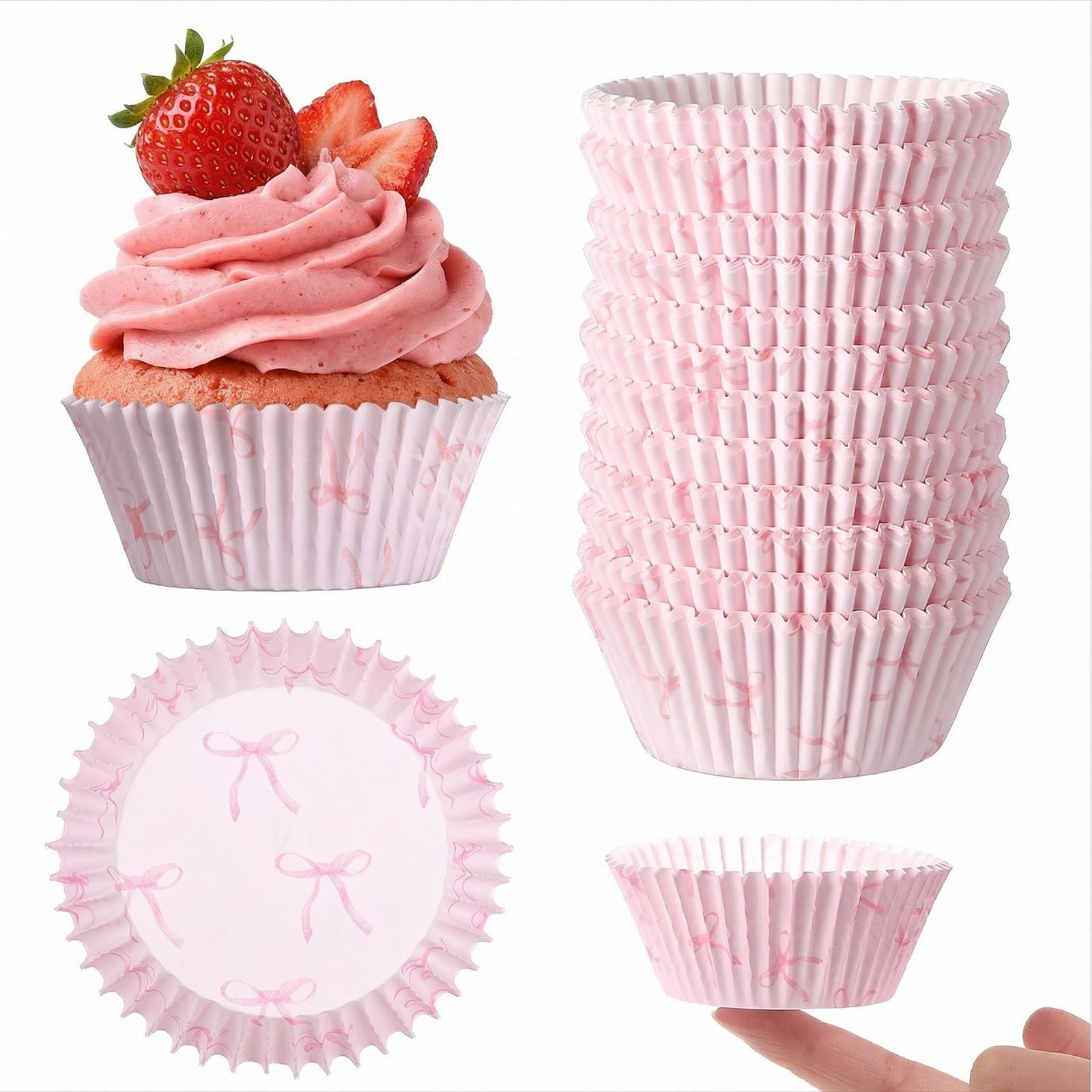 300 sztuk mini różowych foremek do babeczek z kokardą, papierowe foremki do babeczek, małe foremki do ciasta, na baby shower, wesela, przyjęcia weselne, urodziny