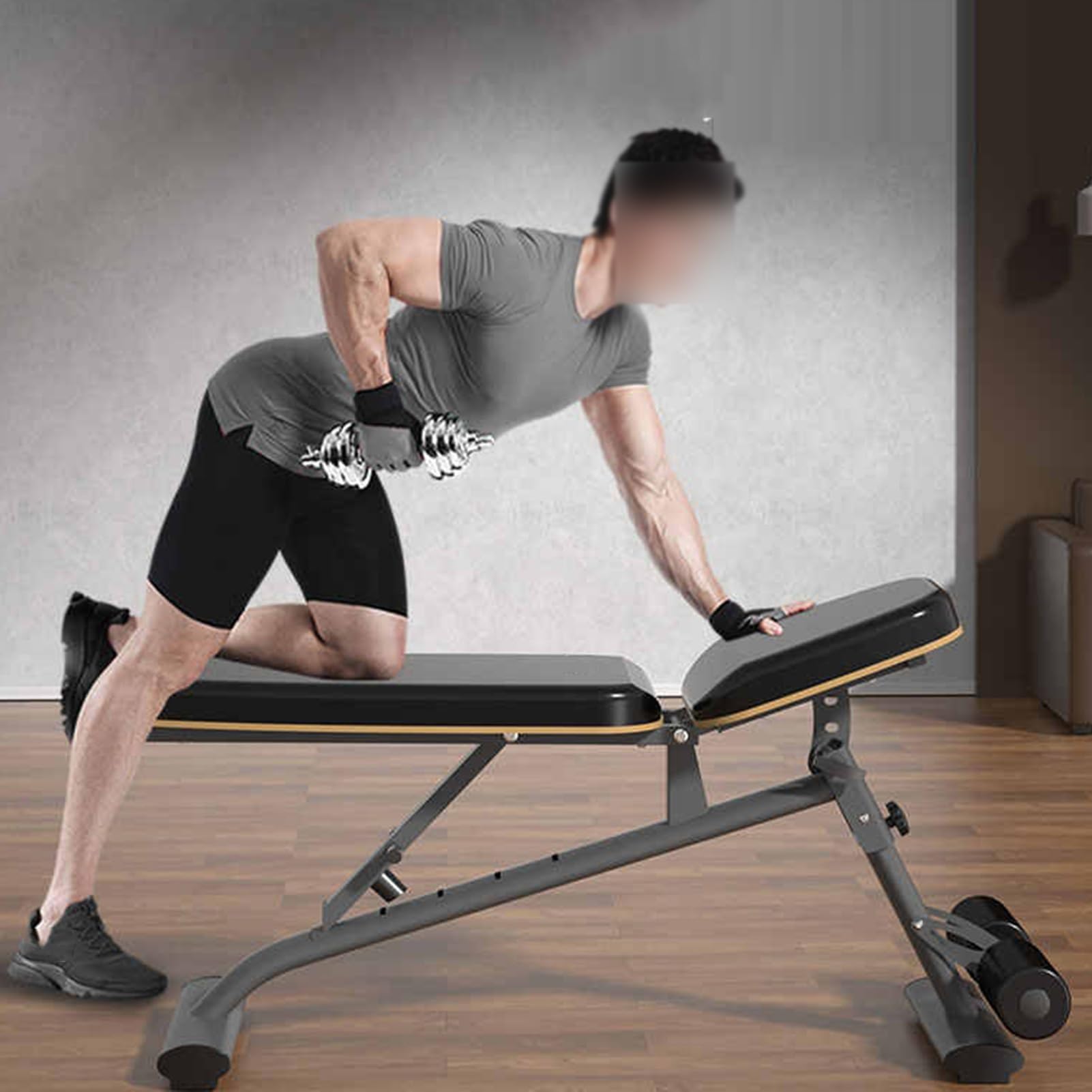 Equipo de ejercicios abdominales, banco con mancuernas ajustable, silla de prensa for ejercicios en casa, for dormitorio, garaje, sótano o gimnasio.