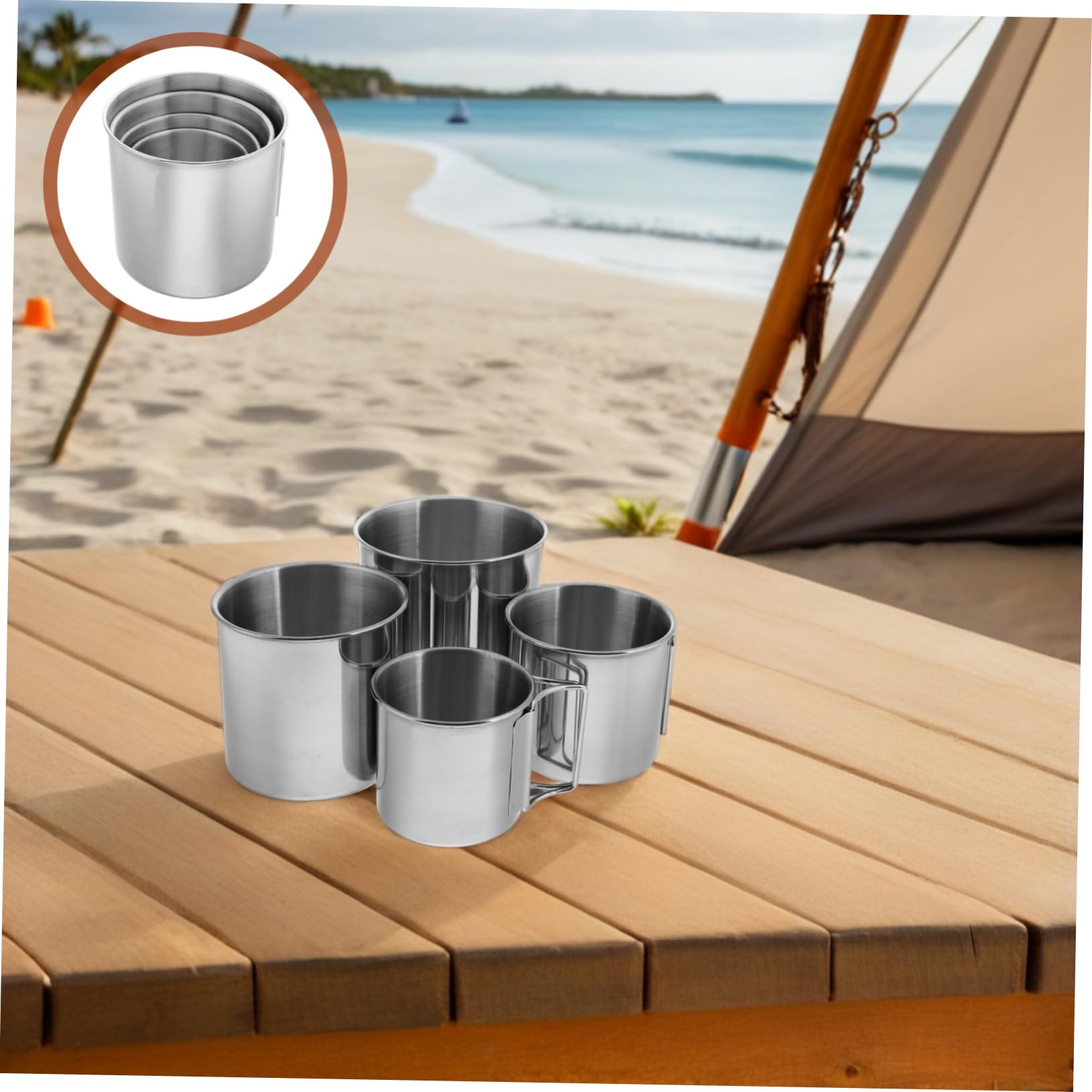 4 Stück Teiliges Faltbares Campingbecher Set Robust Kompakt und Leicht mit Klappbarem Griff für Outdoor Reisen Grillen und Klettern Platzsparend und Einfach zu Reinigen