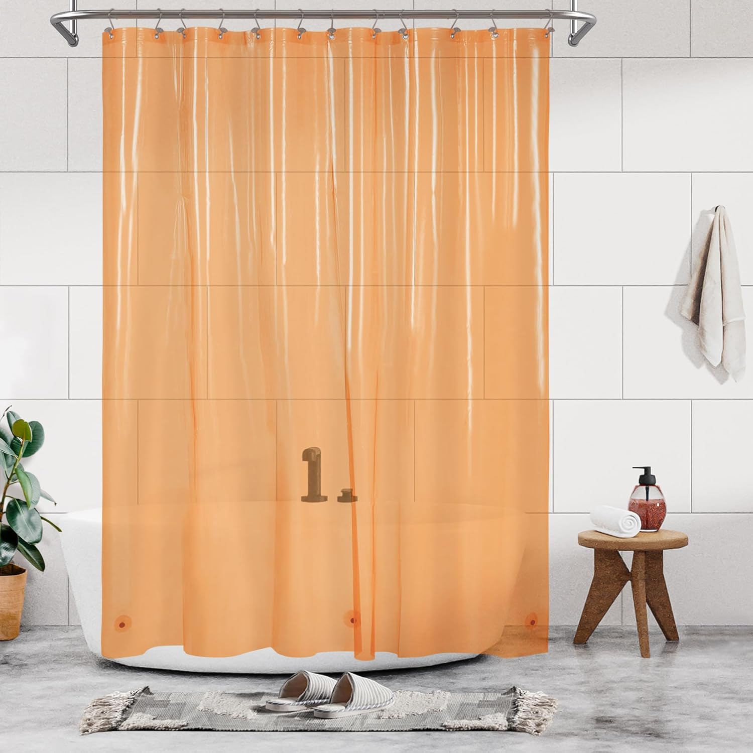 Barossa Design Clear Orange Long Shower Curtain Liner 78" Height - 3 Magnets & Waterproof Lightweight PEVA Shower Liner for Bath Tub, PVC Free, Metal Grommets, Clear Orange, 72x78