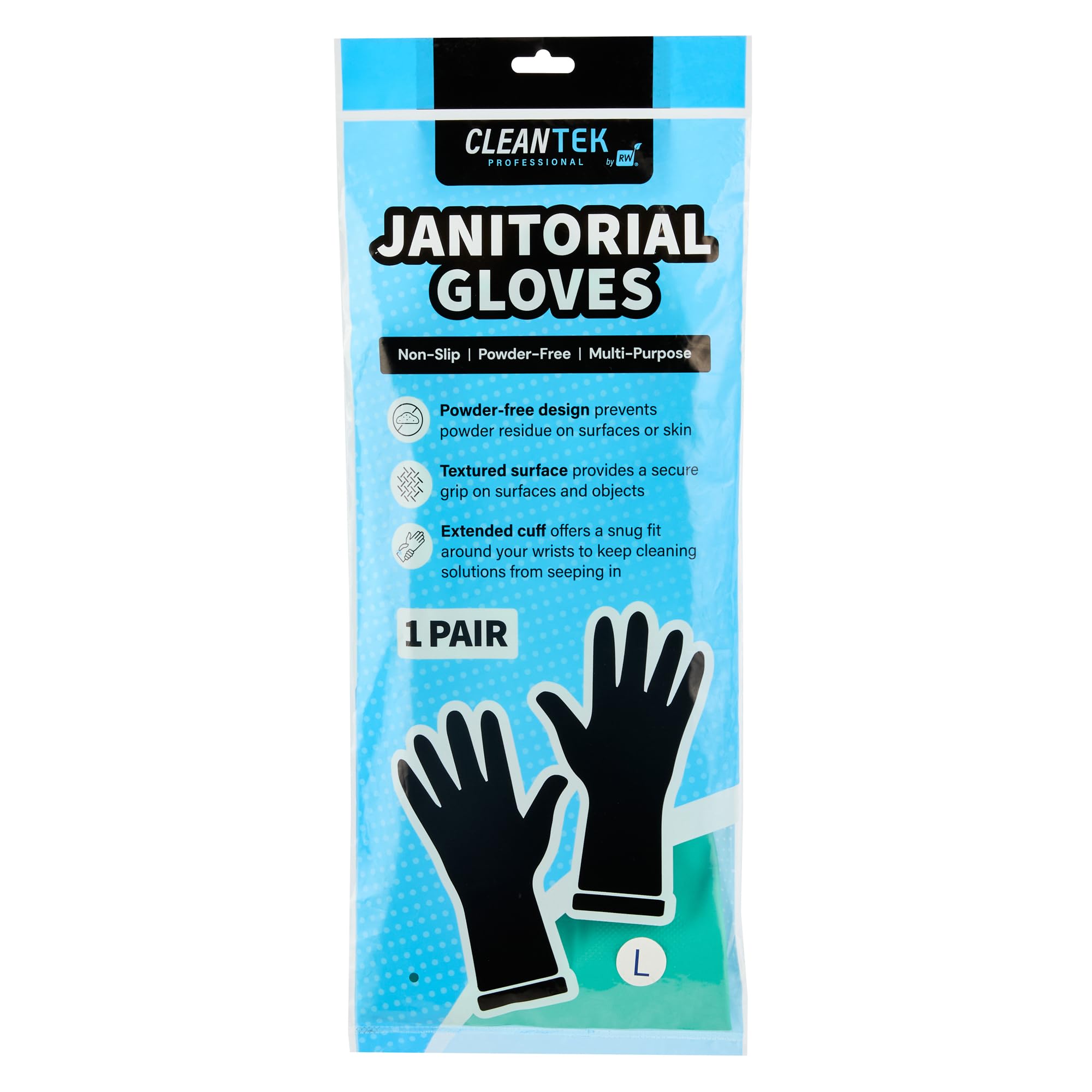 Restaurantware - Clean Tek Professional - Guantes de limpieza grandes de 15 mil, 10 pares de guantes largos, forro flocado, sin polvo, guantes de nitrilo verde tolerantes a productos químicos, sin