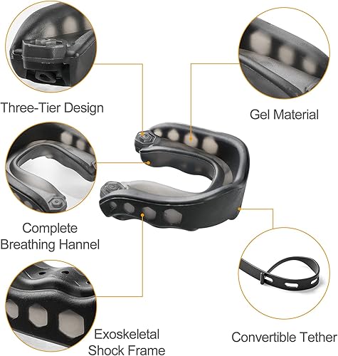 Miniatura 2 de Paquete de 2 protectores bucales de fútbol con correa, suave y mejorado para jóvenes, deportes para boxeo, artes marciales mixtas, hockey, rugby,