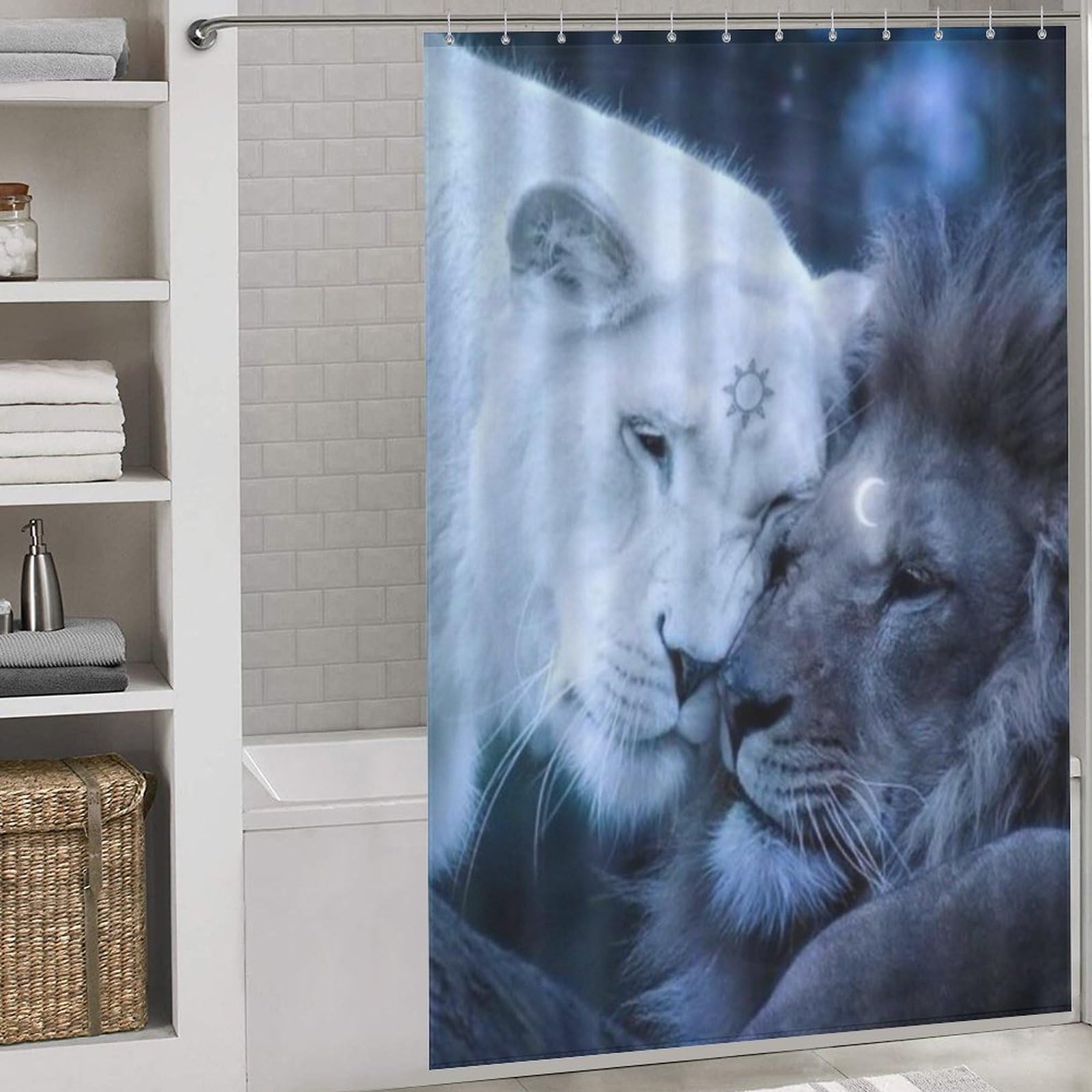 Rideau de douche lion imperméable en tissu polyester lavable de salle de bain