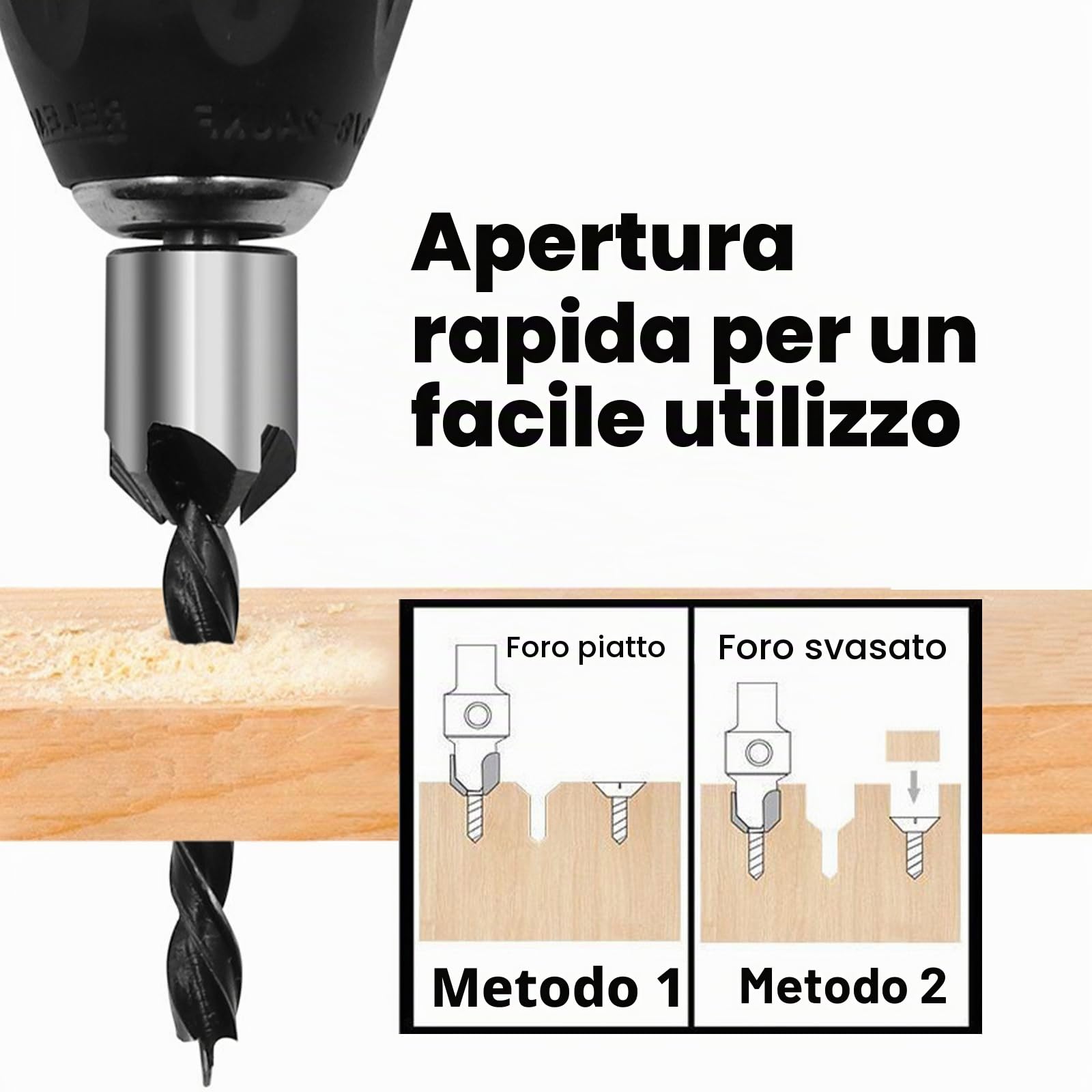 Set di 7 punte per legno con arresto di profondità 3, 4, 5, 6, 7, 8, 10 mm, set di punte per la lavorazione del legno, coniche con arresto di profondità