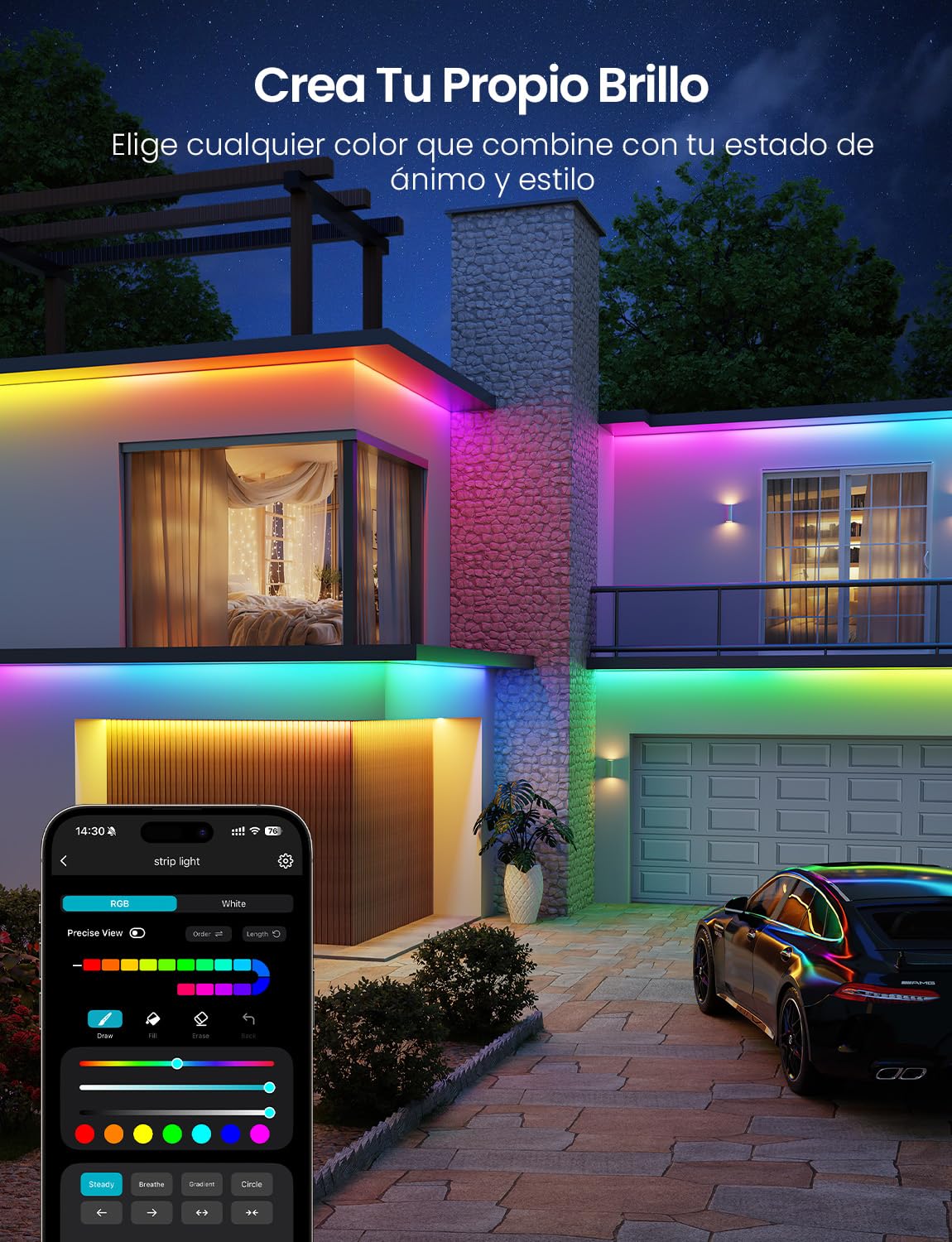 Lepro SW1 AI Tira LED 5M, Luces LED WiFi Exterior, RGB+CCT Control de App, Control Segmentado Inteligente, Music Sync, Funciona con Alexa y Google Assistant, Diseñador de Iluminación AI Personalizado