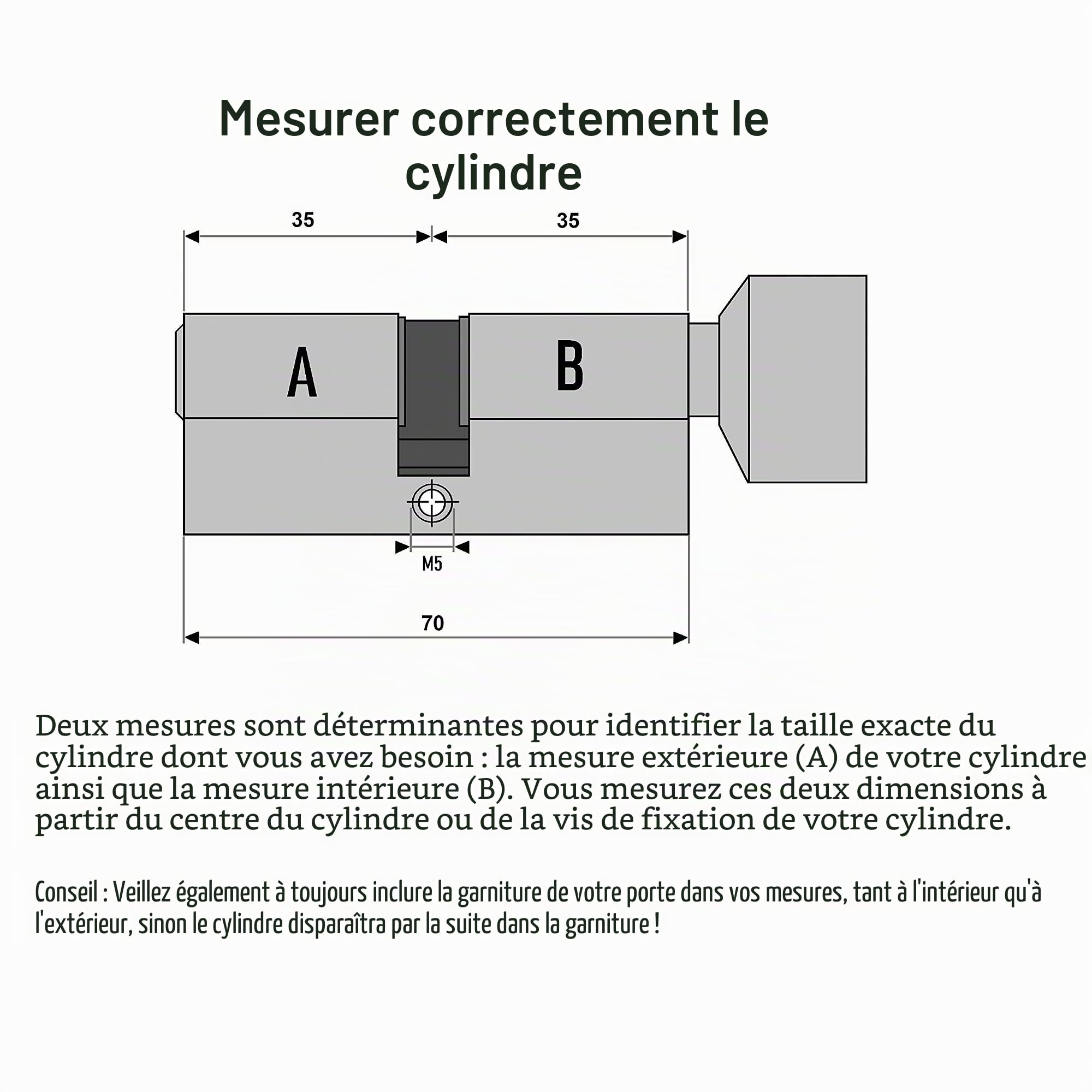 Lot de 4 cylindres à bouton KSN 70 mm 35/35 à fermeture identique avec 20 clés