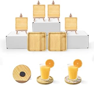 6Pcs Wooden Square Mosaic Bases with 24 Non Slip Pads for Mosaic Coaster Kit, DIY Wooden Coaster Supplies for Handcrafted Glass Mosaic Tiles Crafts, Tabletop Decor for Adults & Kids