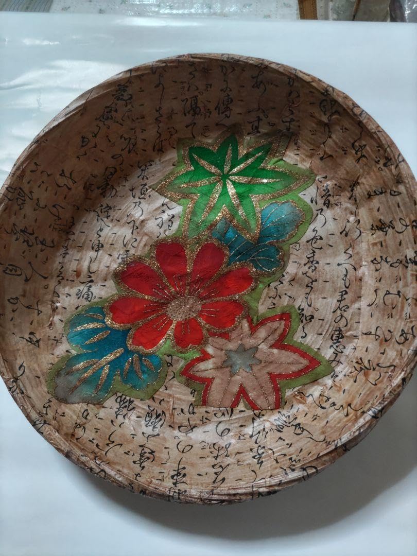 Amazon.co.jp: 一閑張り、丸ザル、柿渋、古書、和紙、花模様、葉っぱ