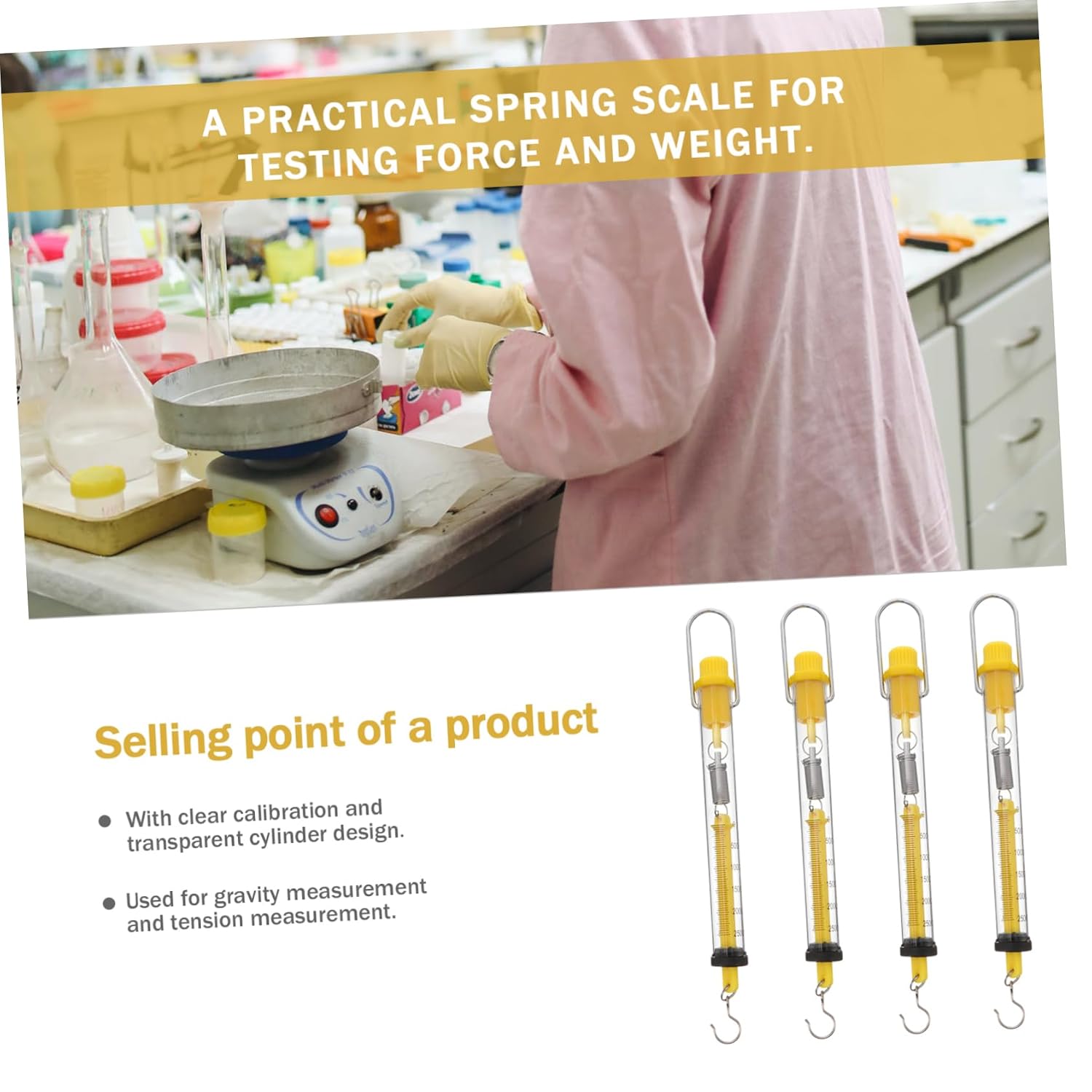 2.5kg Spring Scale Plastic Tubular Dynamometer for Physics Experiments 4-Piece Set Hook and Ring for Accurate Force Measurement