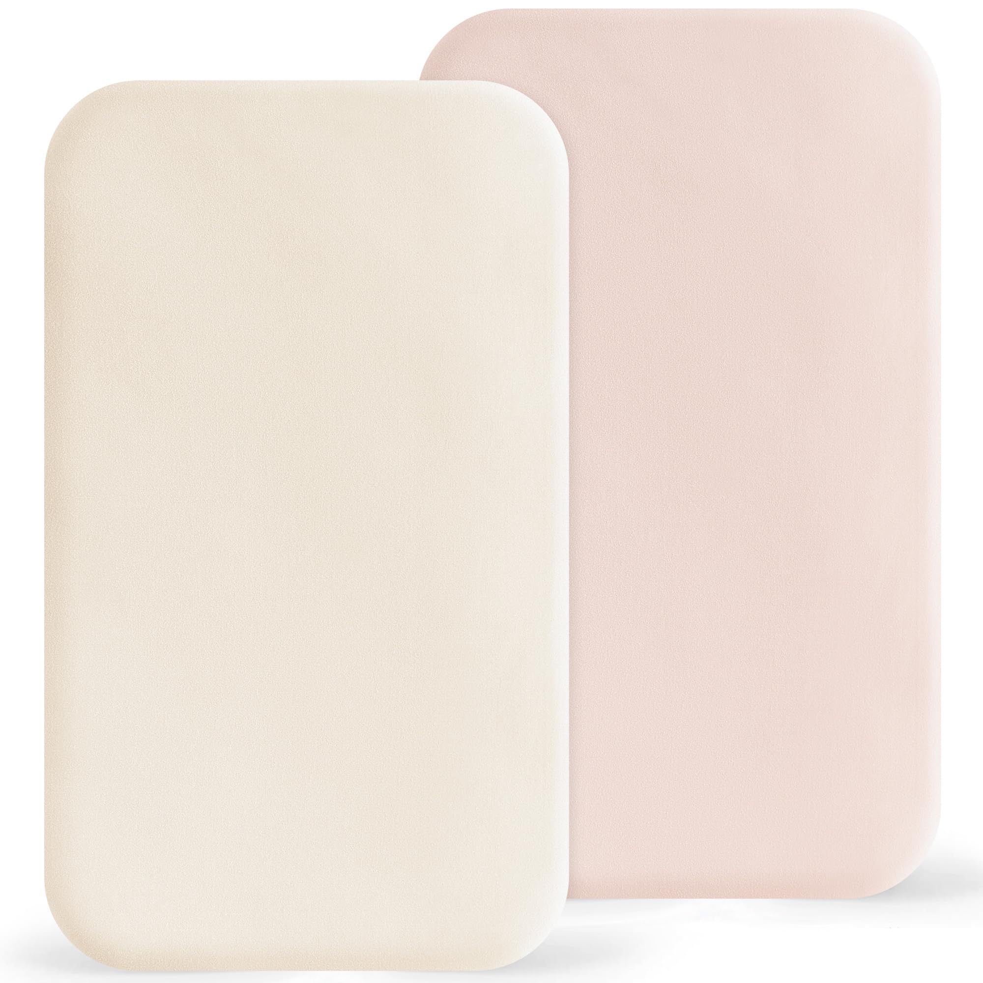 Susurration Next to Me Crib Sheets 90x50cm, 2 Pack Baby Cot Sheets, Breathable and Smooth Microfiber Bedside Crib Fitted Sheets for Baby Girls and Boys (Pink & Beige)