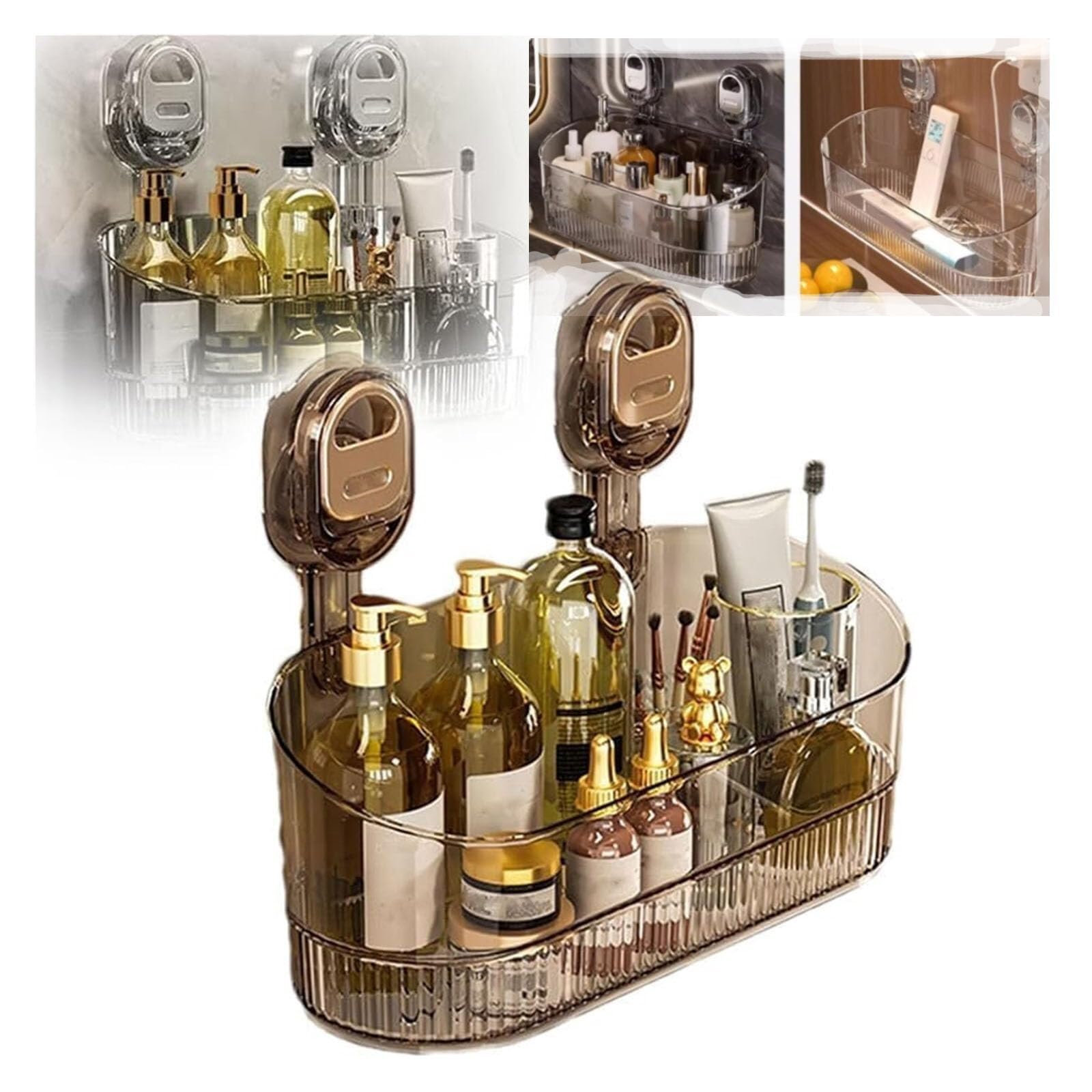 LINJIAOMG No-Drill Bathroom Suction Storage Box Large Capacity Strong Load-Bearing Glacier Pattern Suction Cup Shower Caddy Hanging Shower