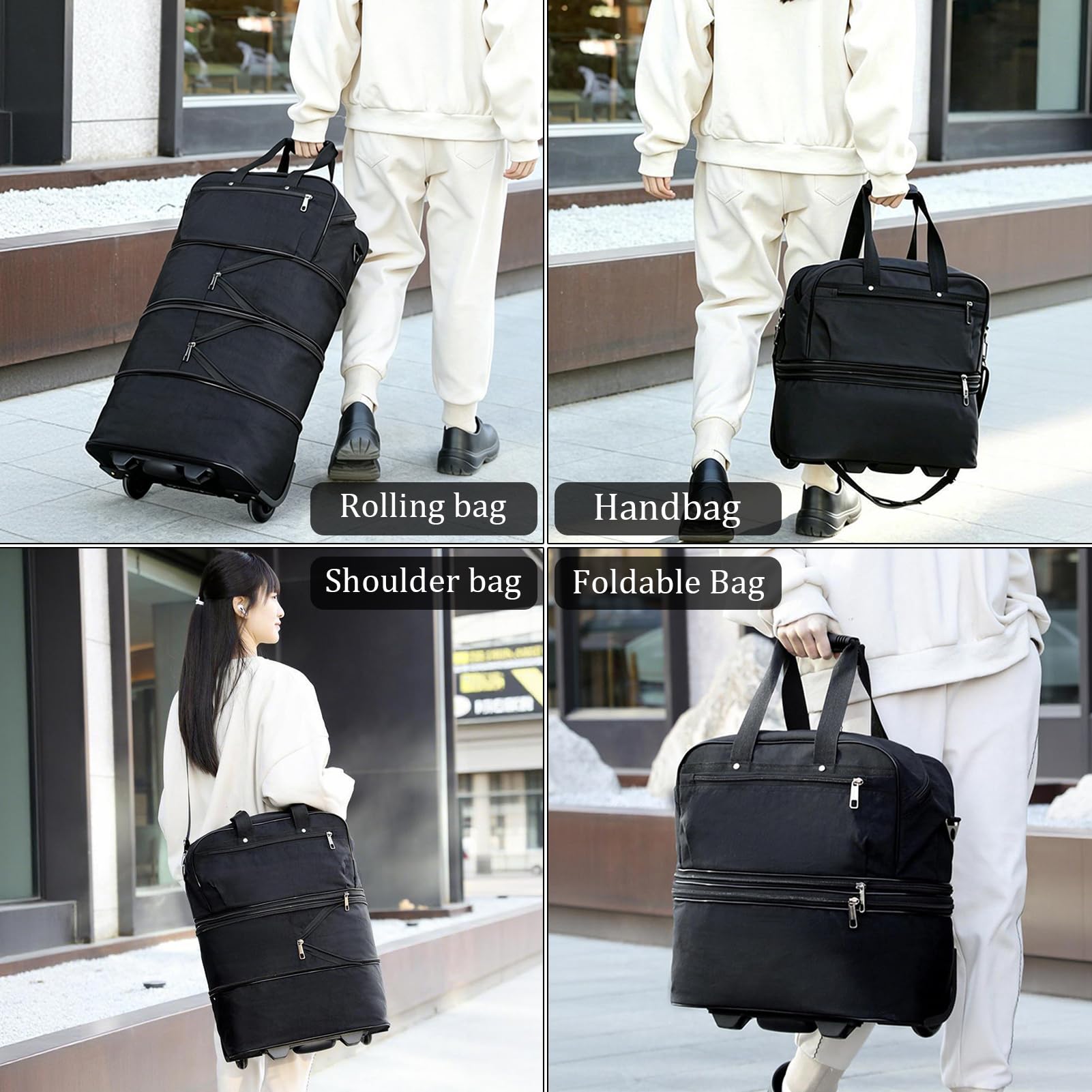 50L Borsone Espandibile con Ruote Borsoni da Viaggio Sportivi Palestra Valigia Morbido Piegevole Borsa Palestra Impermeabile per Weekend Viaggi Brevi con spallacci Wheeled Travel Duffle Bag，Verde