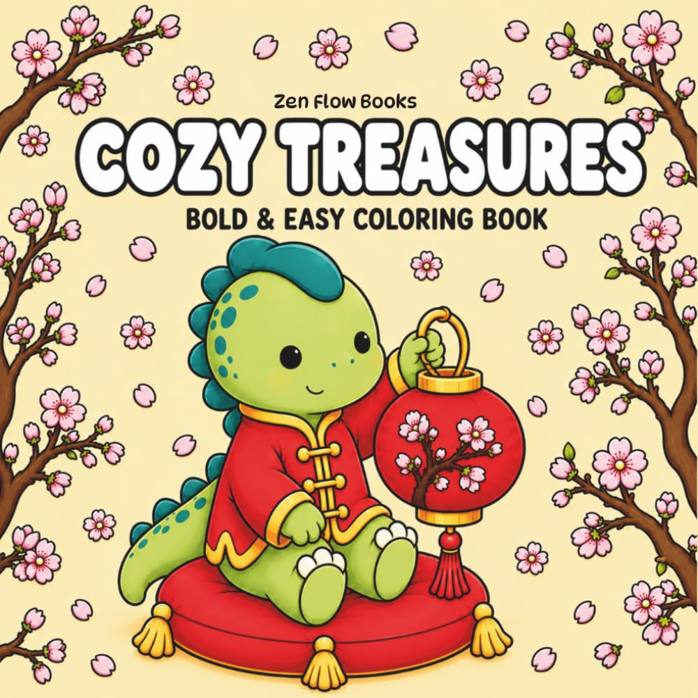 Cozy Treasures: Coloring Book for Adults and Teens Featuring Cute Traditional Chinese Treasures, Kawaii Dinosaurs, and Bold & Easy Designs for Relaxation (Cozy Dino Collections)