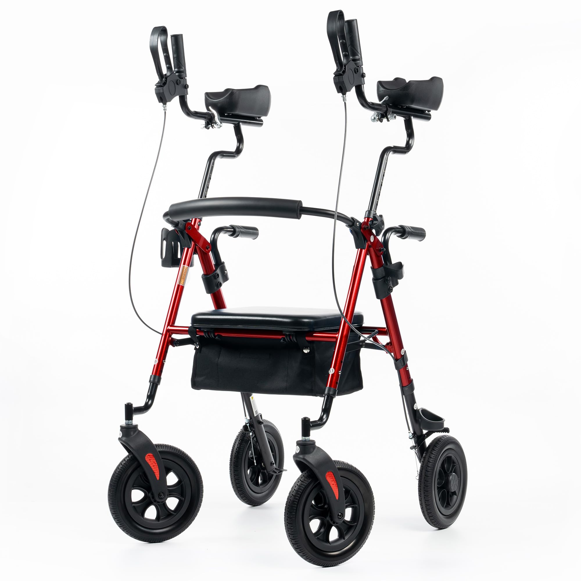 ELENKERAll-Terrain Upright Rollator Walker, Stand Up Rolling Walker with 10’’Big PU Wheels and Adjustable Padded Armrests for Seniors from 4’8”to 6'4”, RedThe Forest Stewardship Council