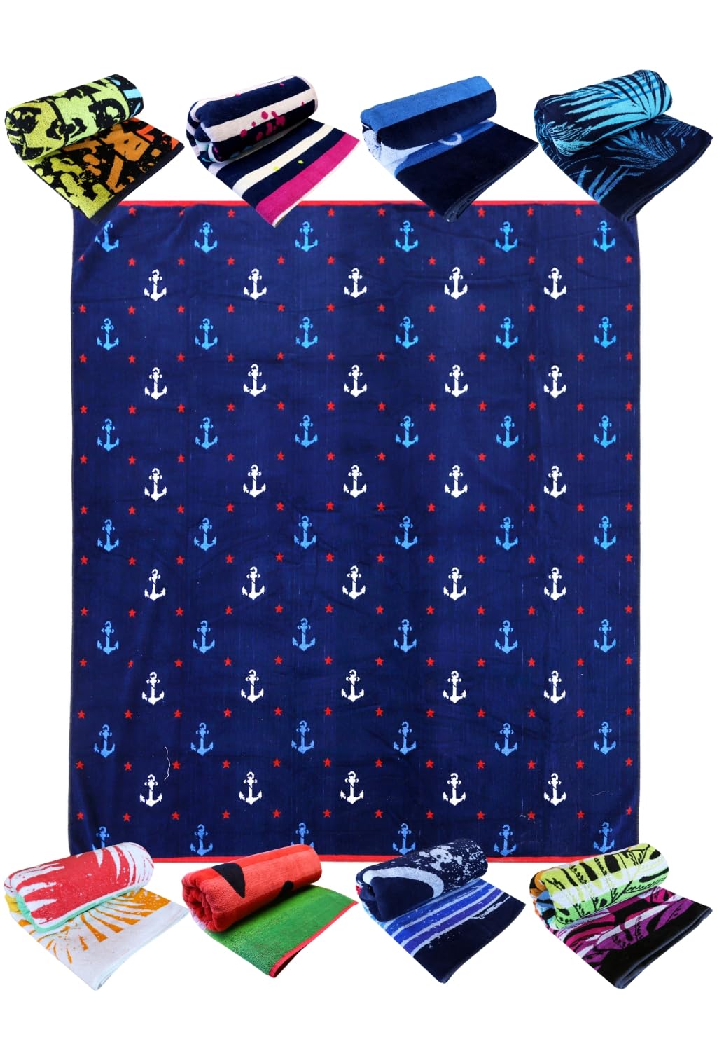 LEBENGOOD, Toalla de Playa, Grande, Piscina, Tumbona, Baño, Ducha, 100% Algodón Egipcio, Terciopelo, Rizo. ECOTOWEL, Absorbente, Suave, Secado, Hombre, Mujer, Niños y Niñas (150x175 Grandiporto)