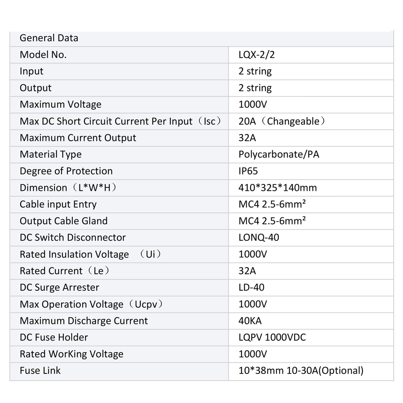Protezione da sovratensione in PV – 1000 V 32 A scatola di giunzione solare, protezione dai fulmini DC interruttore di separazione impianto pv 2 stringhe (2 in 2 out), DC Combiner box interruttore di