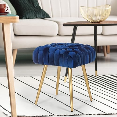 Miniatura 7 de Reposapiés otomano de terciopelo, asiento de mesa auxiliar de tapicería de tela copetuda, banco de tocador, silla de líneas de punto con patas de