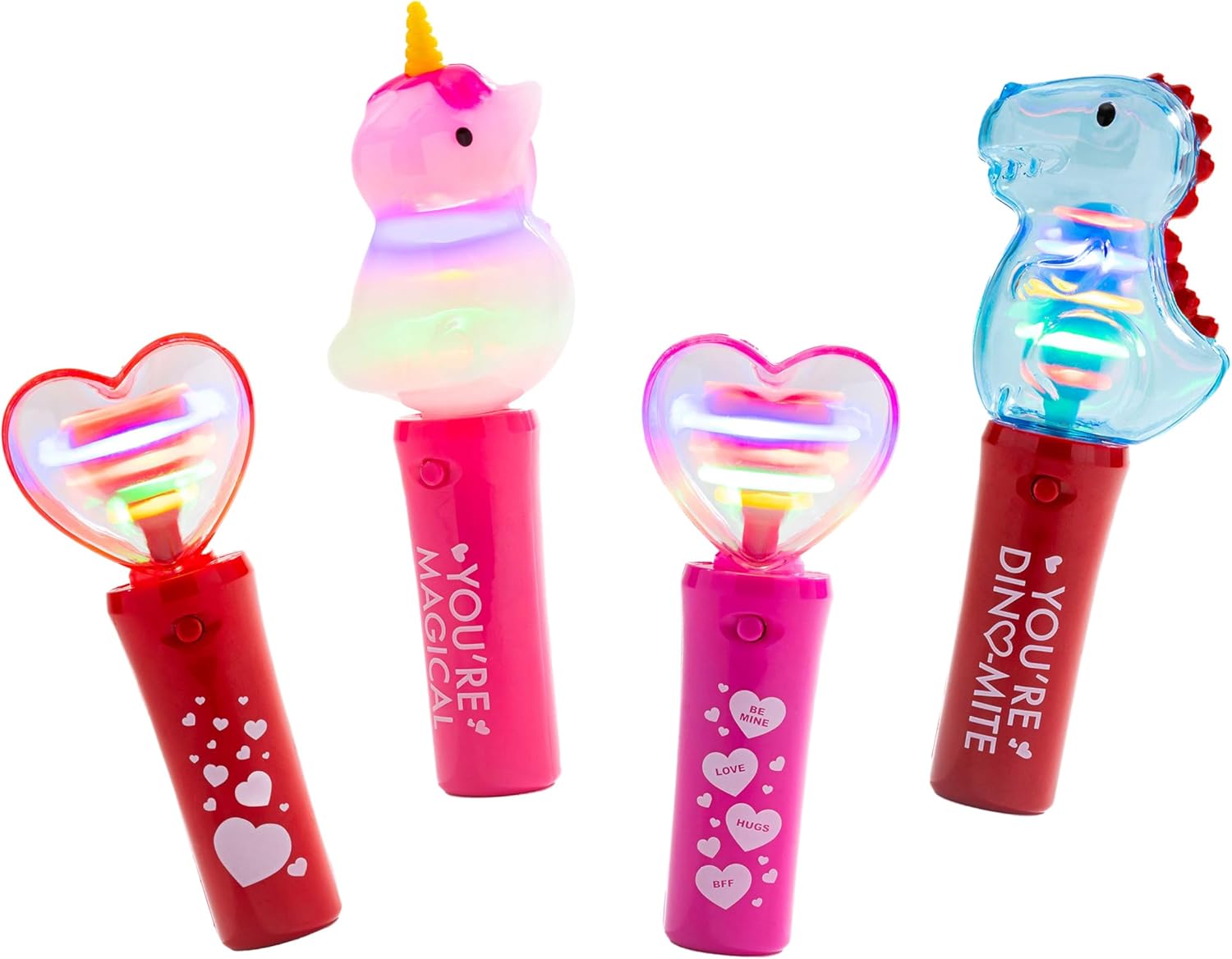Light Up Valentine Spinner Toys, LED Heart Spinner Wands (4-Pack) – Glow Party Favors for Classroom Exchanges, Valentine Parties & Kids Events