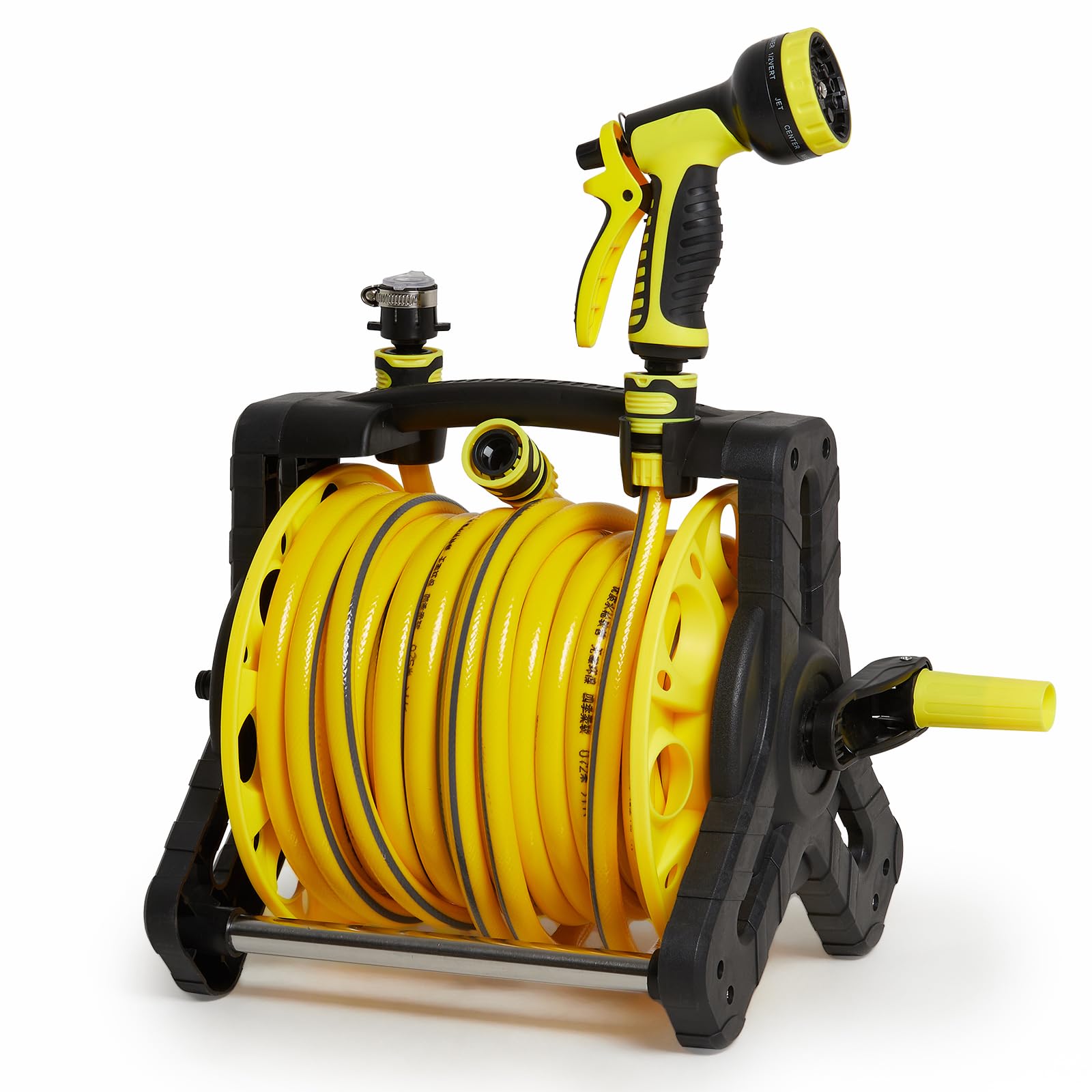 DKIEI Garden Hose Reel with 35M Hosepipe & Adjustable Spray Nozzle, Portable Hose Pipe Reel Retractable and Rewind for Patio & Car Cleaning, Hose Holder Garden Accessories for Lawn Watering