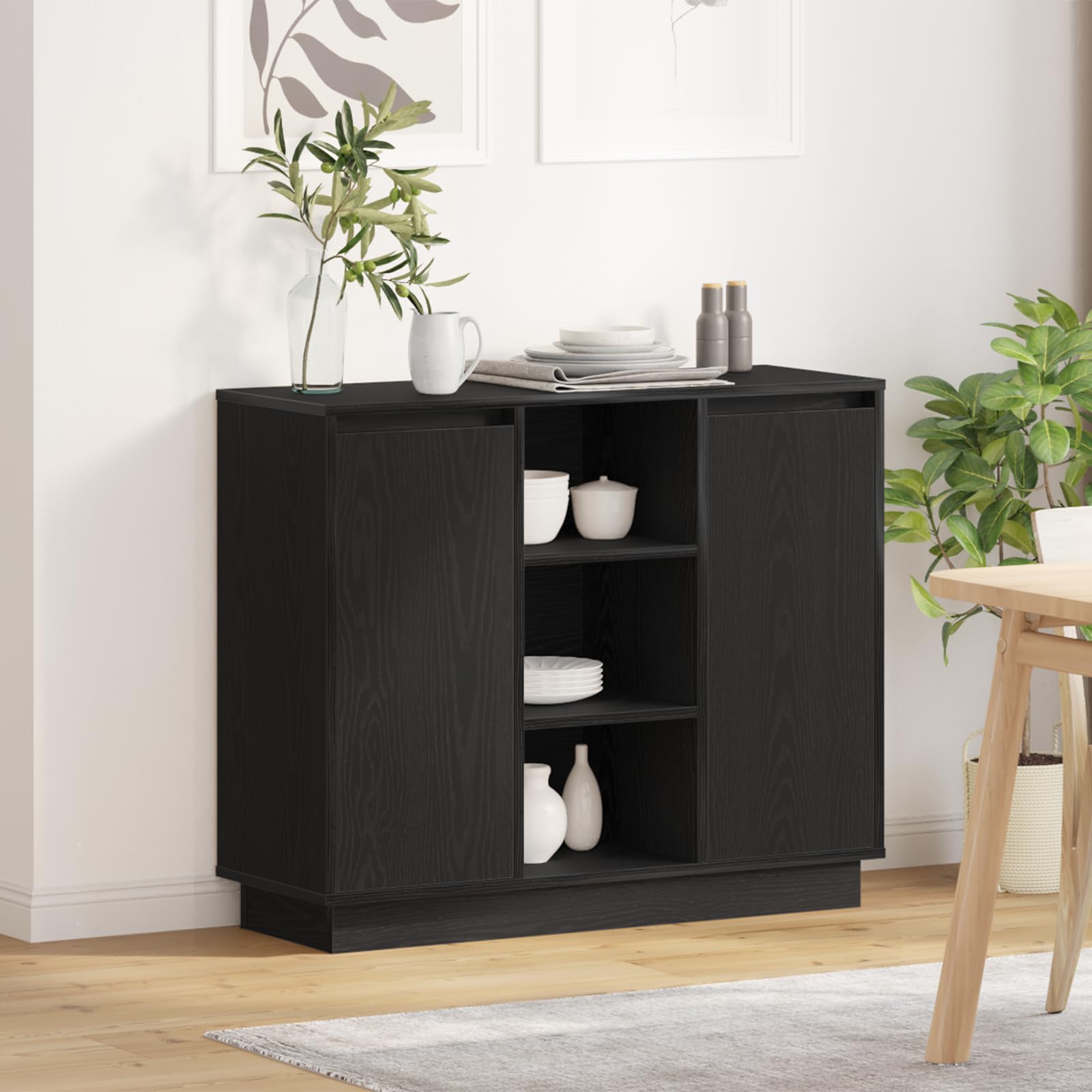 Buffet chêne noir 90 cm : rangement malin pour petits espaces