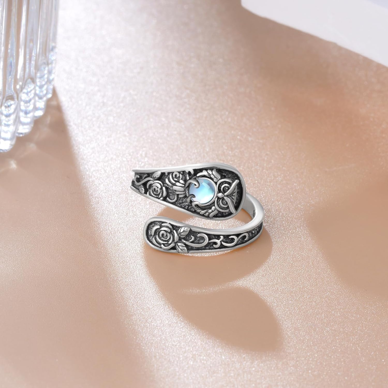 Gemstones Spoon Rings for Women 925 Sterling Silver Spoon Ring Thumb Ring Gifts for Women