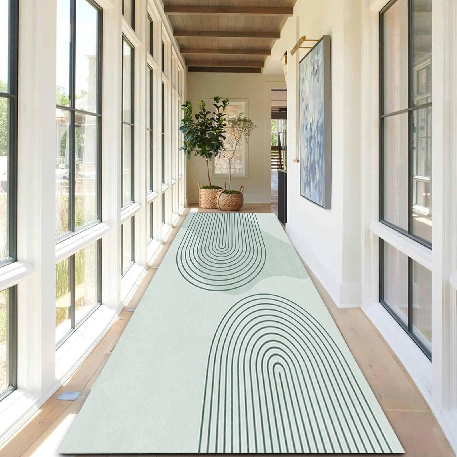 Tapis de couloir étroit bleu clair 100x200cm avec envers en caoutchouc antidérapant