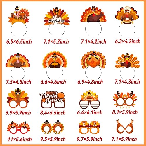 Miniatura 6 de Juego de gafas y diadema de Acción de Gracias, regalos de fiesta de Acción de Gracias, incluye diadema de pavo y gafas de Acción de Gracias,