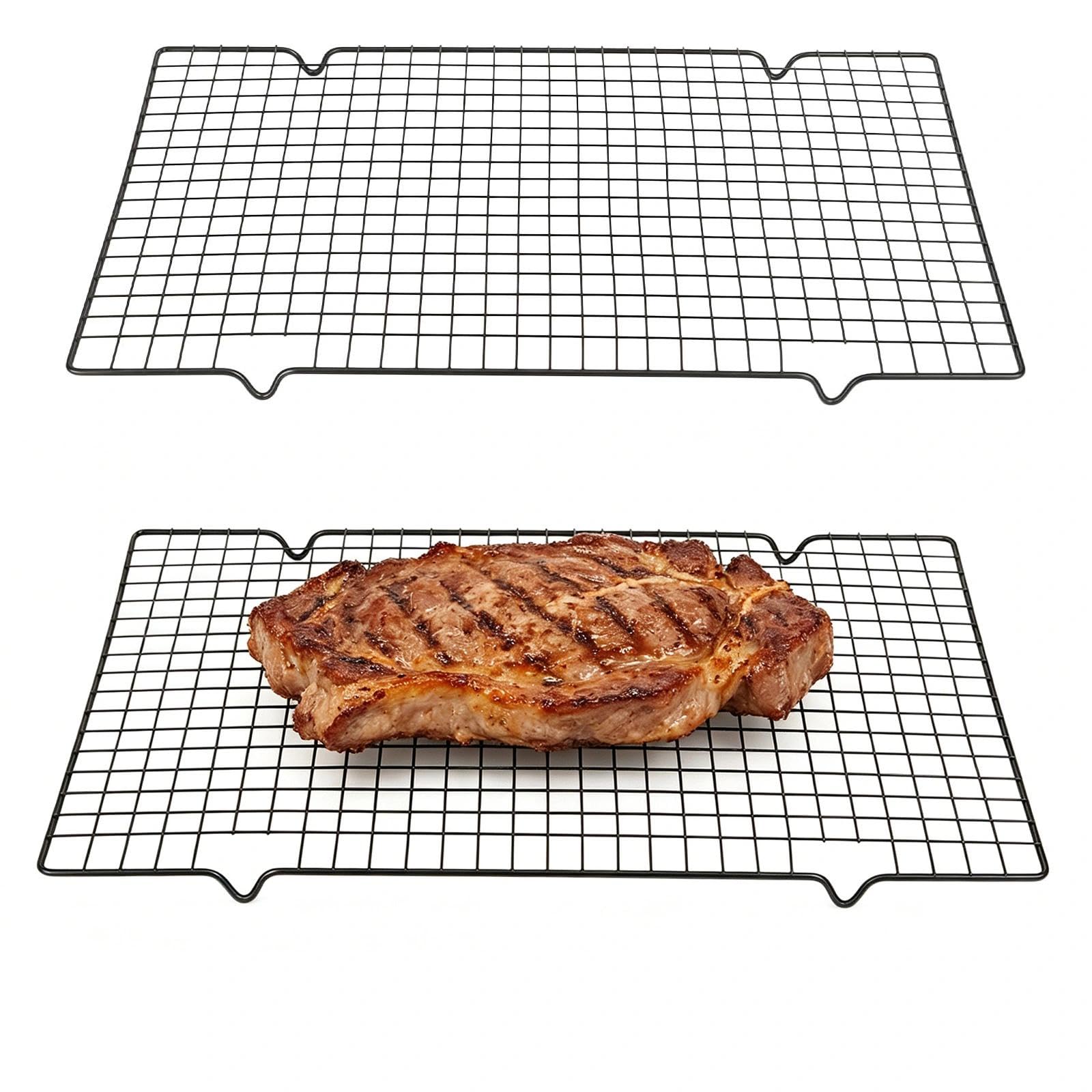 2 rejillas de enfriamiento para tartas de acero inoxidable, 40 x 25 x 2 cm, rectangulares, rejilla para hornear con patas en V para una óptima circulación del aire, rejilla de refrigeración