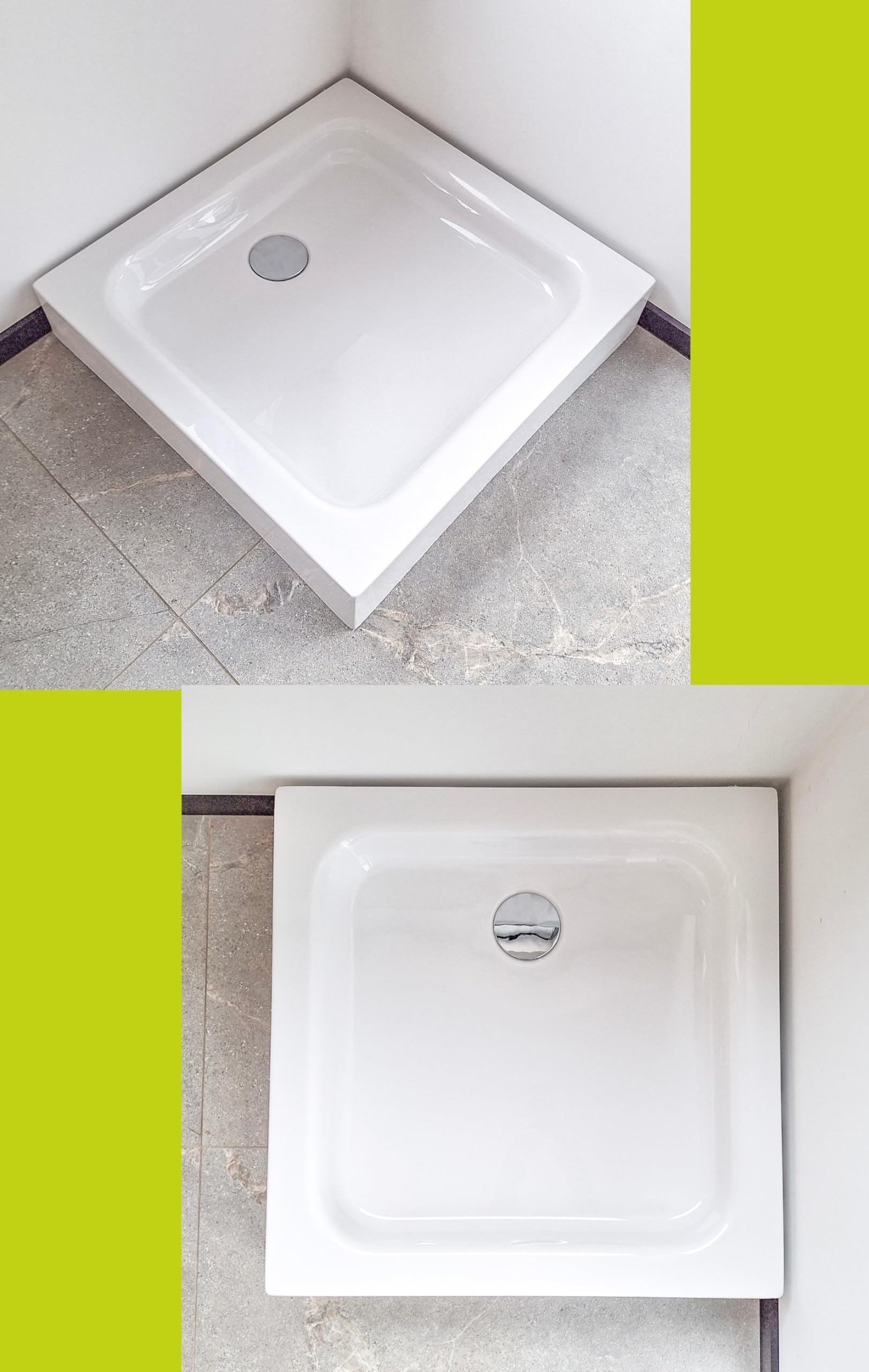 ECOLAM Receveur de douche carré Tim 90x90 x 15 cm | profondeur 5 cm | siphon et silicone | Receveur de douche blanc | acrylique sanitaire