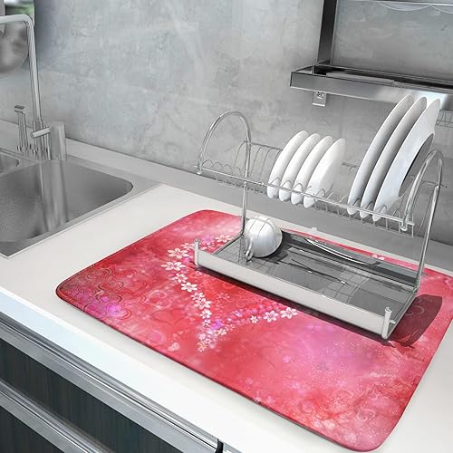 Vista 621 de Daisy On Old - Tapete de secado de platos de madera para encimera de cocina, tapete de secado de madera turquesa de 18 x 24 pulgadas con tapete