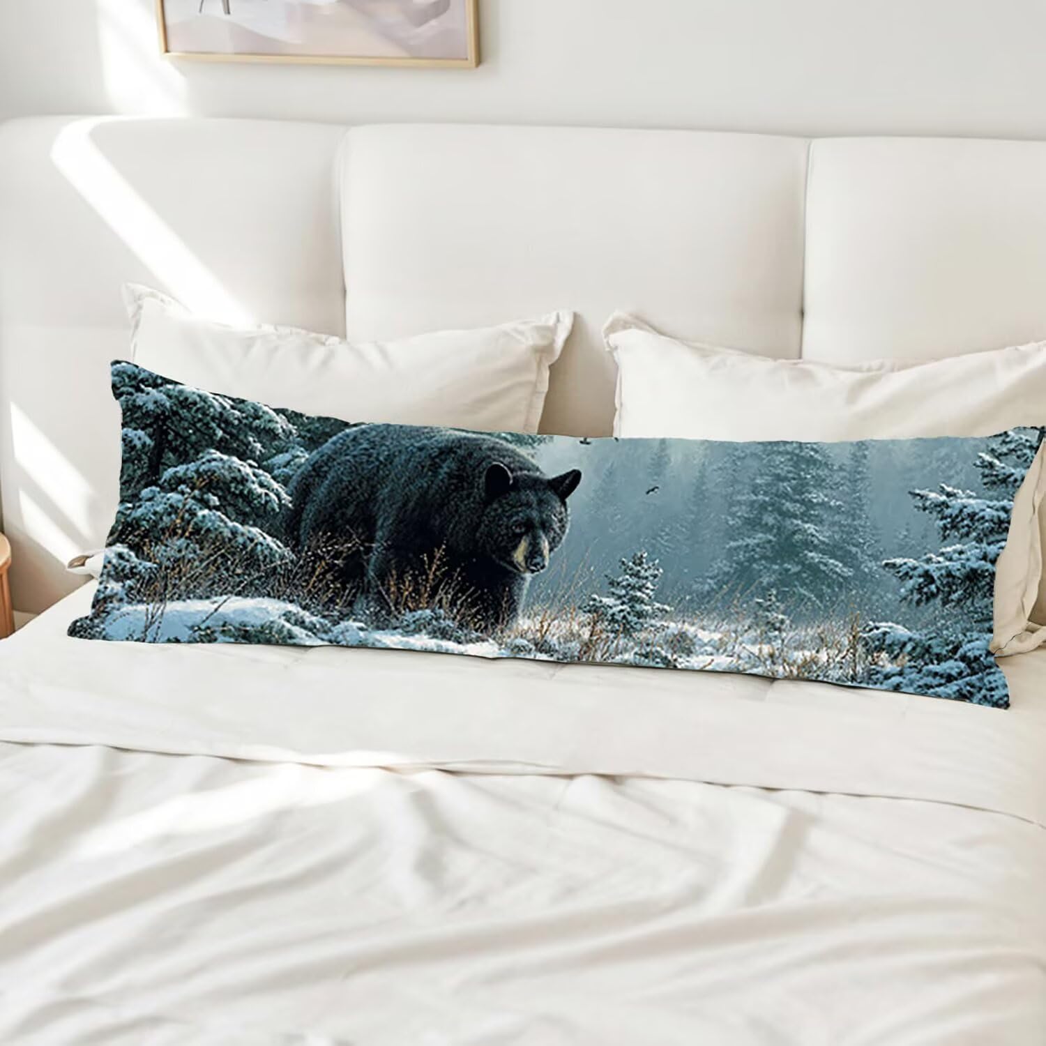 Poduszka do ciała Ciąża 60 x 180 cm, ergonomiczne wsparcie całego ciała, poszewki na poduszki do karmienia i ciąży z nadającą się do prania aksamitną poszewką, na plecy, brzuch i nogi (zimowy czarny