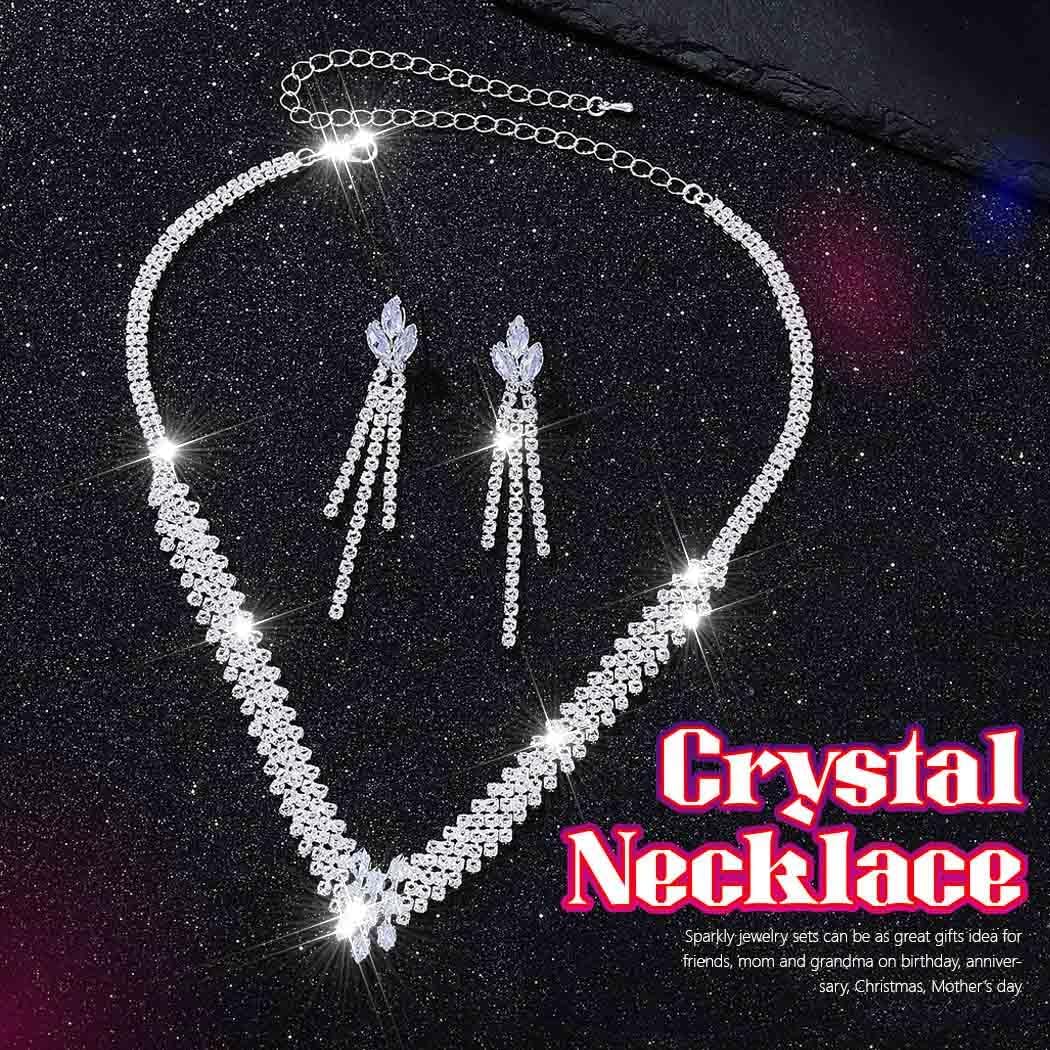 Sixexey Silver Rhinestone Wedding Jewelry Set Silver Prom Necklace Earrings Bridal Jewelry Accessories for Women - Image 2