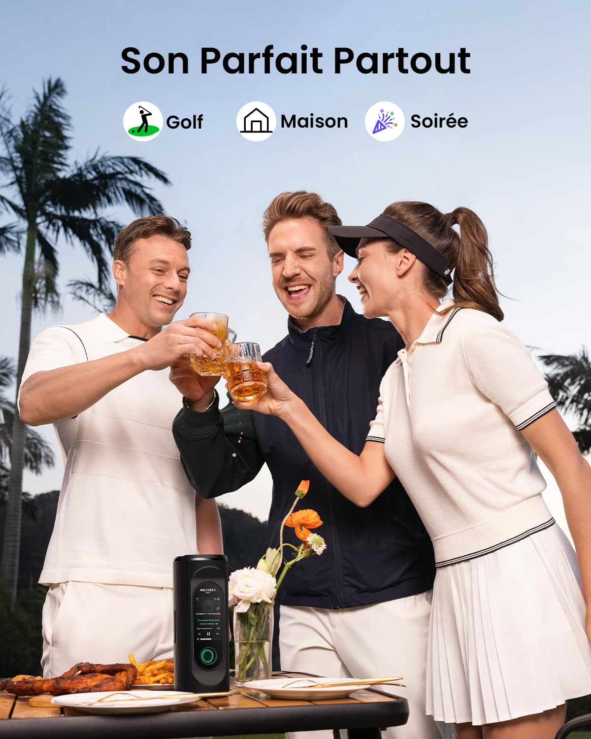 MiLESEEY GeneSonic Pro Haut-Parleur Golf avec GPS Amovible, Écran Tactile 3 Pouces, 43000+ Cours Préchargés, Champ de Vision et Distance Auditive, Batterie 15 Heures, Magnétique, Imperméable à l'eau