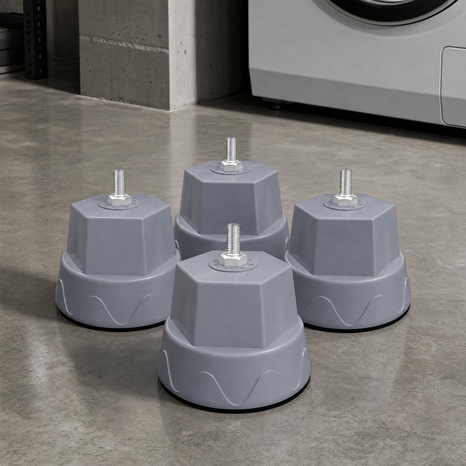 Soporte Lavadora con Perno Metálico | Estable, Soporte Antivibración para Lavadora, Compacta, Gris, Grande