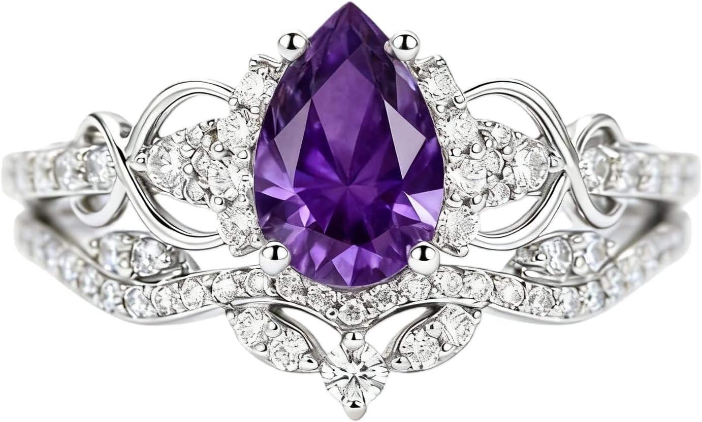 Pear Shape Birthstone Ring for Women | 1 Carat Halo Filigree Engagement, Wedding, Anniversary Ring | S925 Sterling Silver, 10K, 14K, or 18K Solid Gold - Image 2