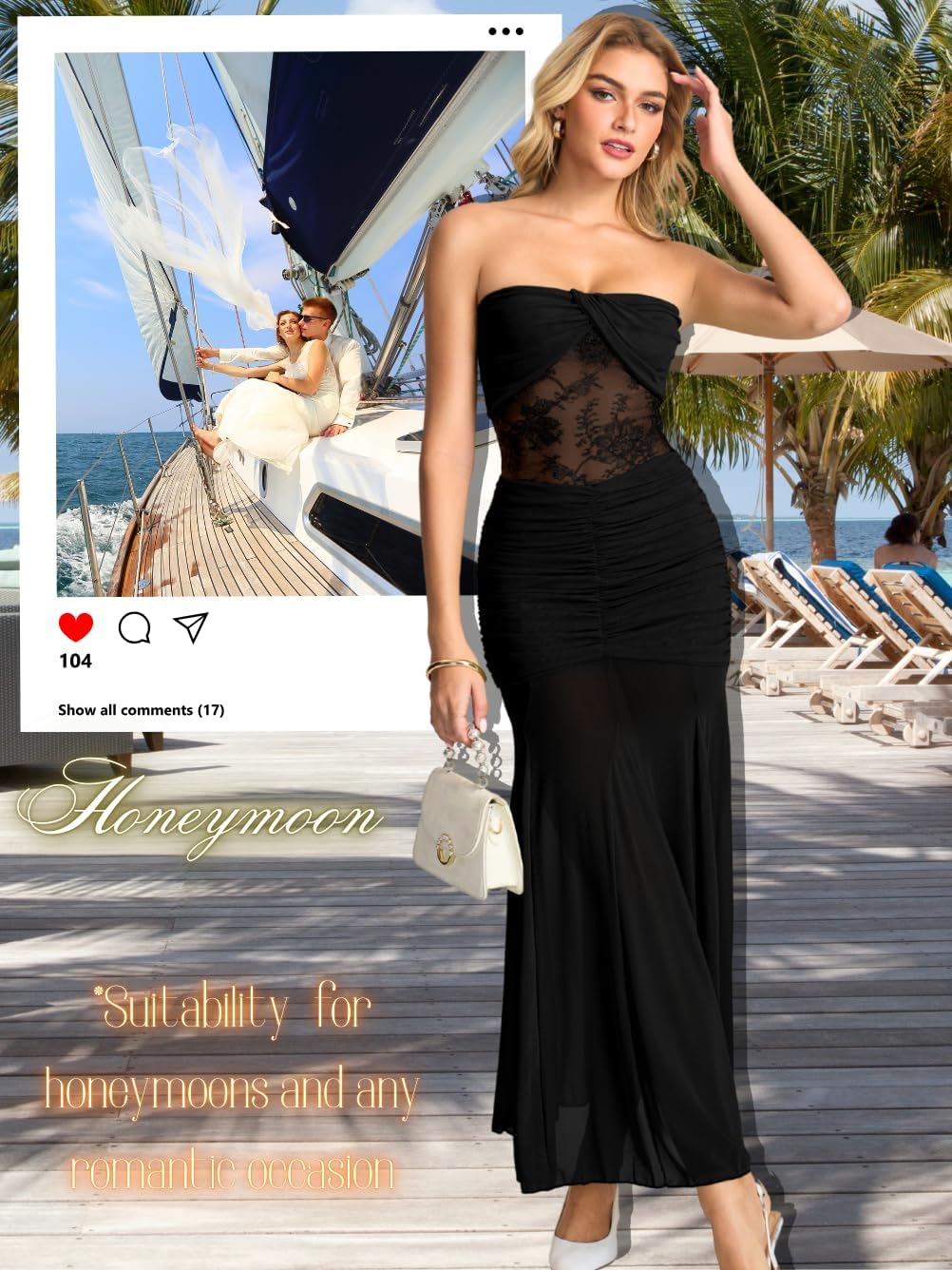 Lace Maxi Dress,Strapless Ruched Mermaid Dresses for Women,Sexy Formal Birthday Party Outfit - Image 7