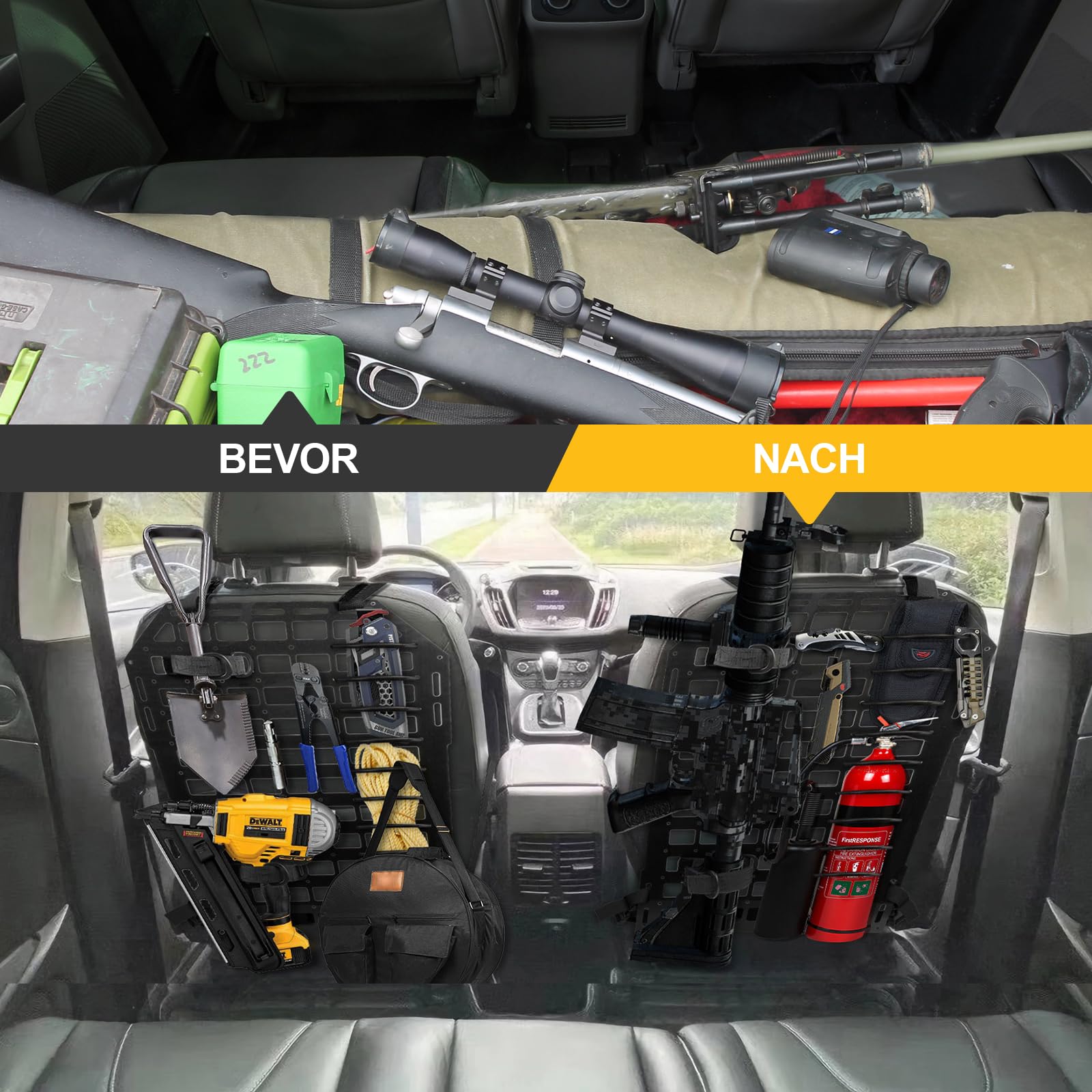 Sistema de panel táctico Molle para coche, protector de asiento trasero, organizador de 54,5 x 36 cm para el almacenamiento modular y visualización de equipos con correas de fijación para