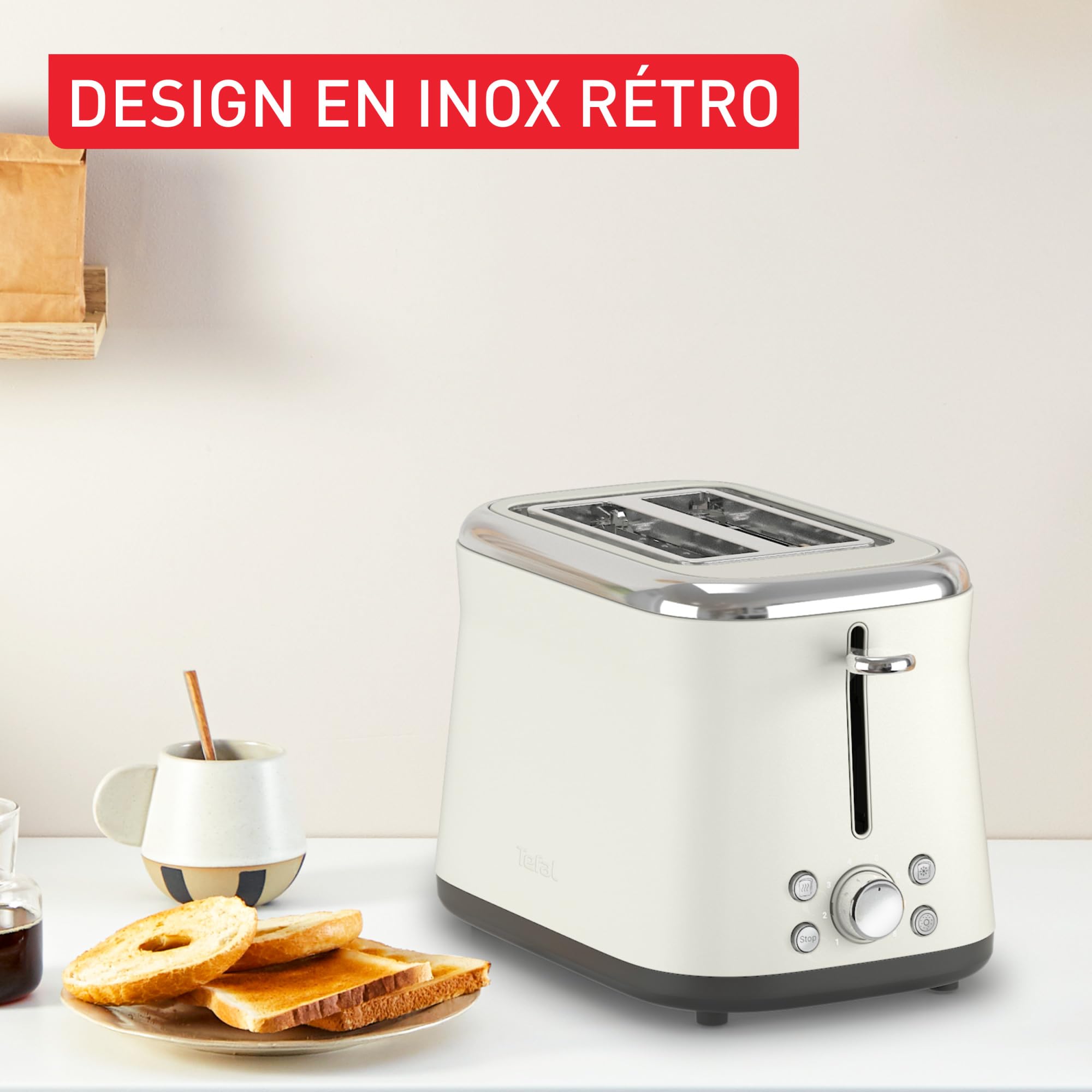Tefal Collection, Grille-pain 2 fentes, Design en acier inoxydable rétro, Levier de surélévation, 8 niveaux de dorage, TT720AE0