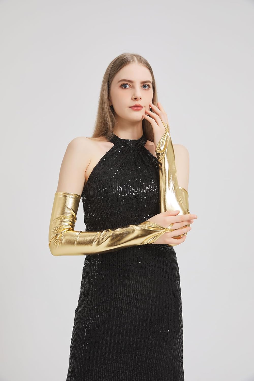 Long Fingerless Metallic Gloves Costume Women Opera Halloween Cosplay 1920s Great Gatsby Party Formal Evening Dressup - Image 5