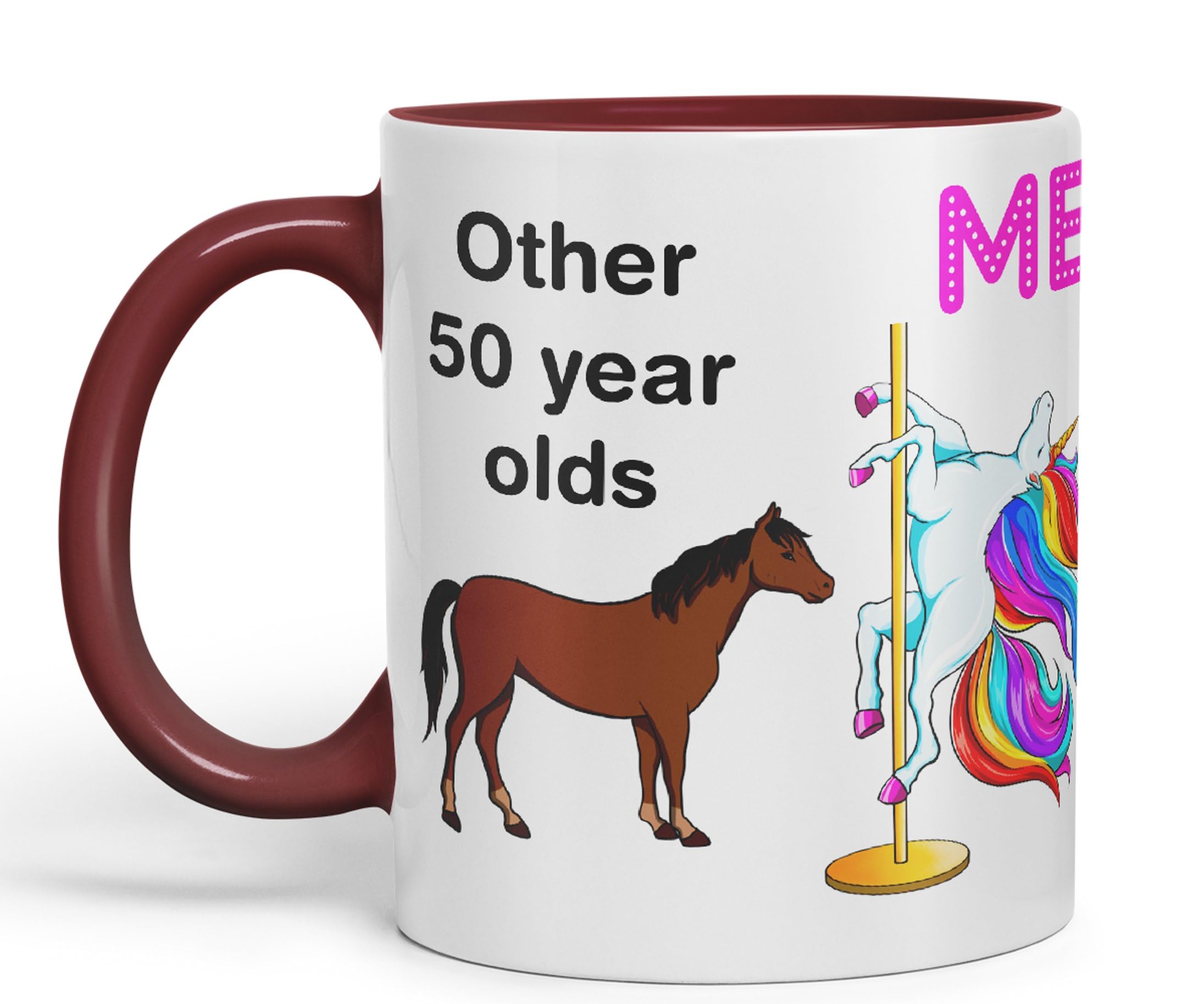 Vixar Pole Dance Unicorn 50th Birthday Other 50 Year Older Coloured 330 ml Mug Cup Gift Work Office Tea Coffee (Maroon)