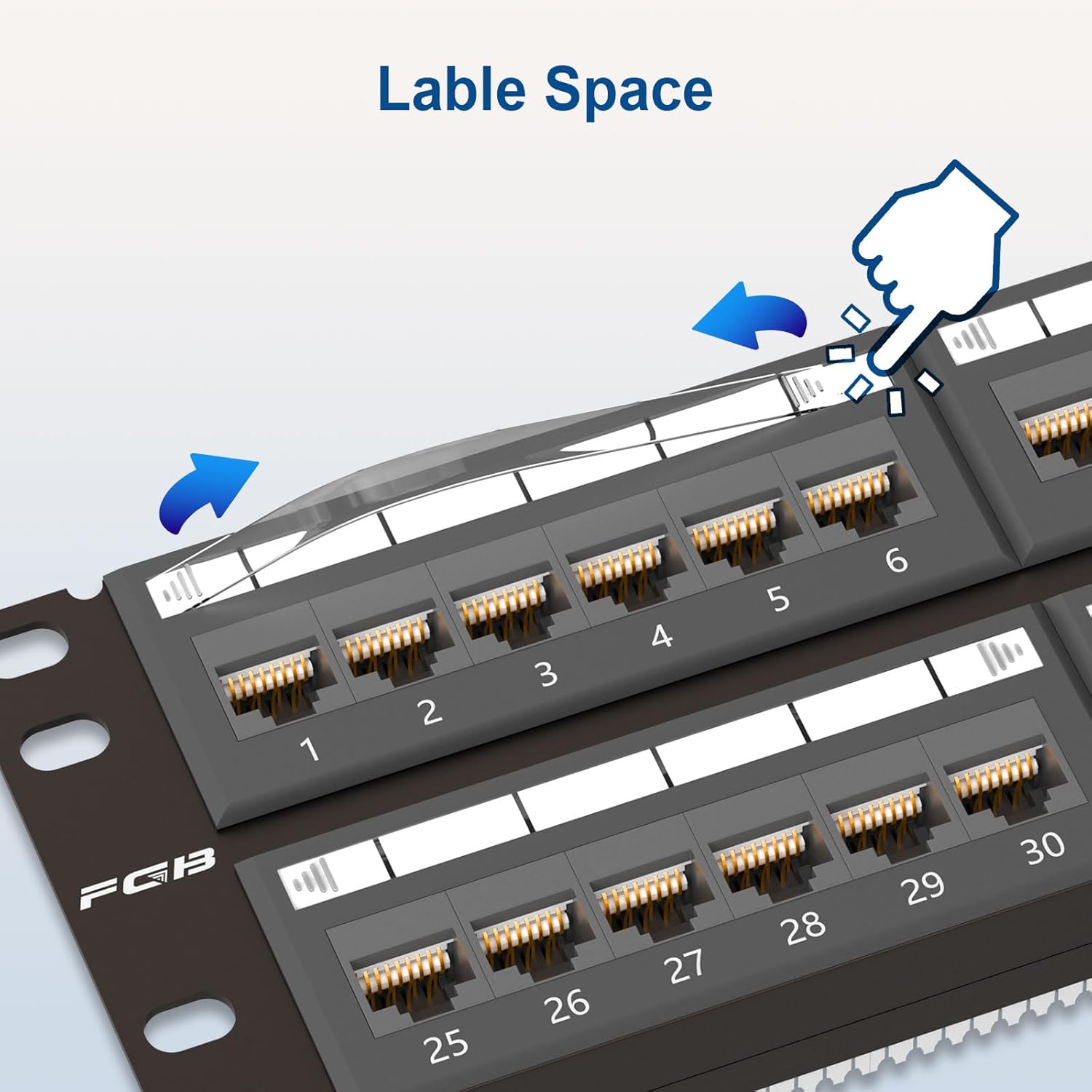 FGB 10Gbps Cat6A Patch Panel, 48-Port RJ45 Ethernet Patch Panel for 19" Rackmount or Wall Mount, 2U Network Panel for Gigabit Networks