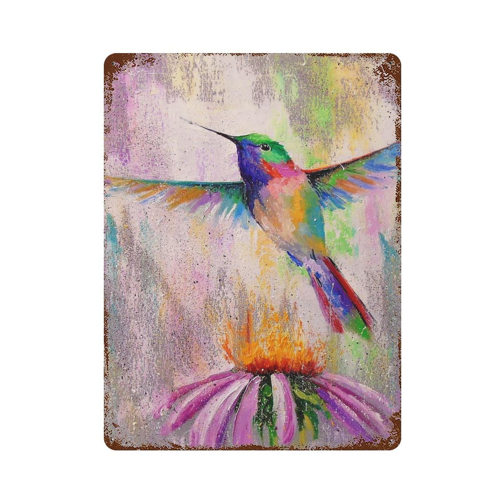 Hummingbirds Weathered Tin Sign 15.7"x11.8", Vintage Wall Decor for Garage, Pub Or Kitchen