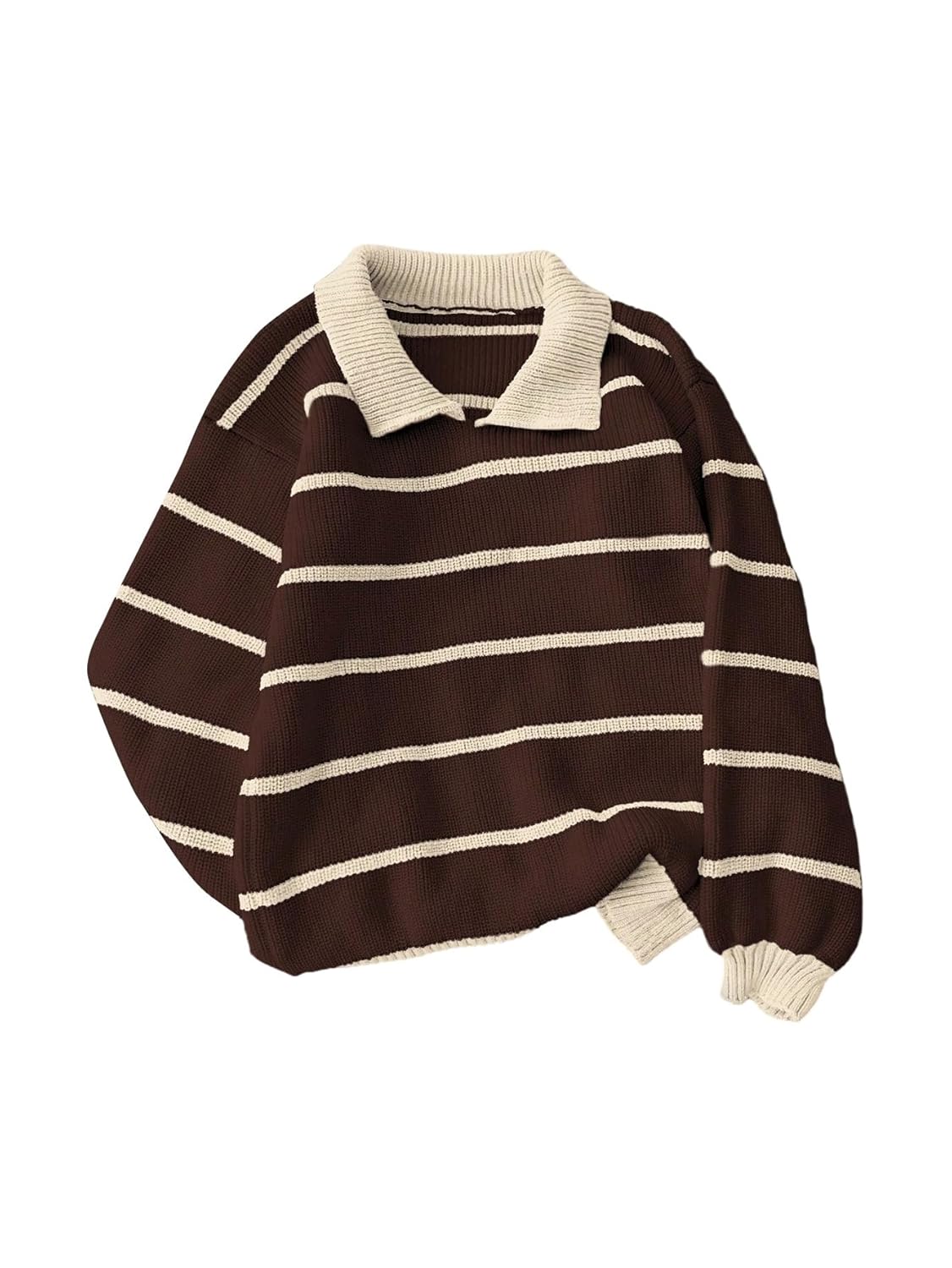Floerns Womens Collared Striped Sweaters Preppy Oversized Knit Fall Pullover Sweater
