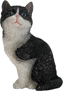 Sandicast SS30402 Small Size Tuxedo American Shorthair Cat Sculpture, Black/White