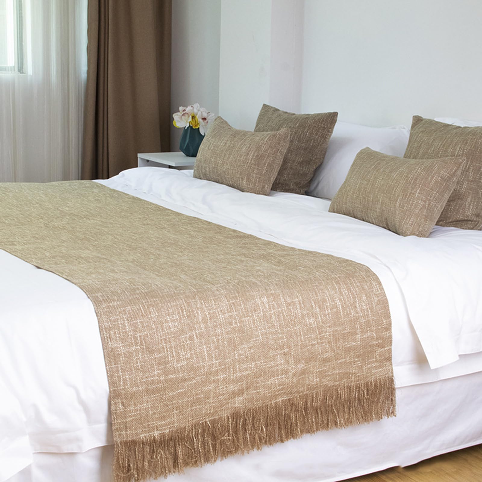 QRGMKL Solid Color Bed Runner for Bedroom and Hotel, Modern Luxury Bed Scarves Fashion Bedspread Bedding Protector with Tassel-Yellow||2 Pillowcases(30X50cm)