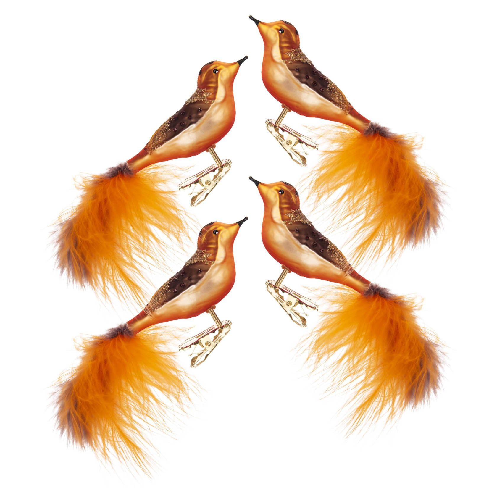 Rudolphs Schatzkiste Thüringer Christbaumschmuck Vogel orange-braun 4er-Set BxHxT 15x5x3cm NEU Baumbehang Weihnachtsbaumschmuck Christbaum Christbaumschmuck Weihnachten Baumschmuck Holzschmuck Holz