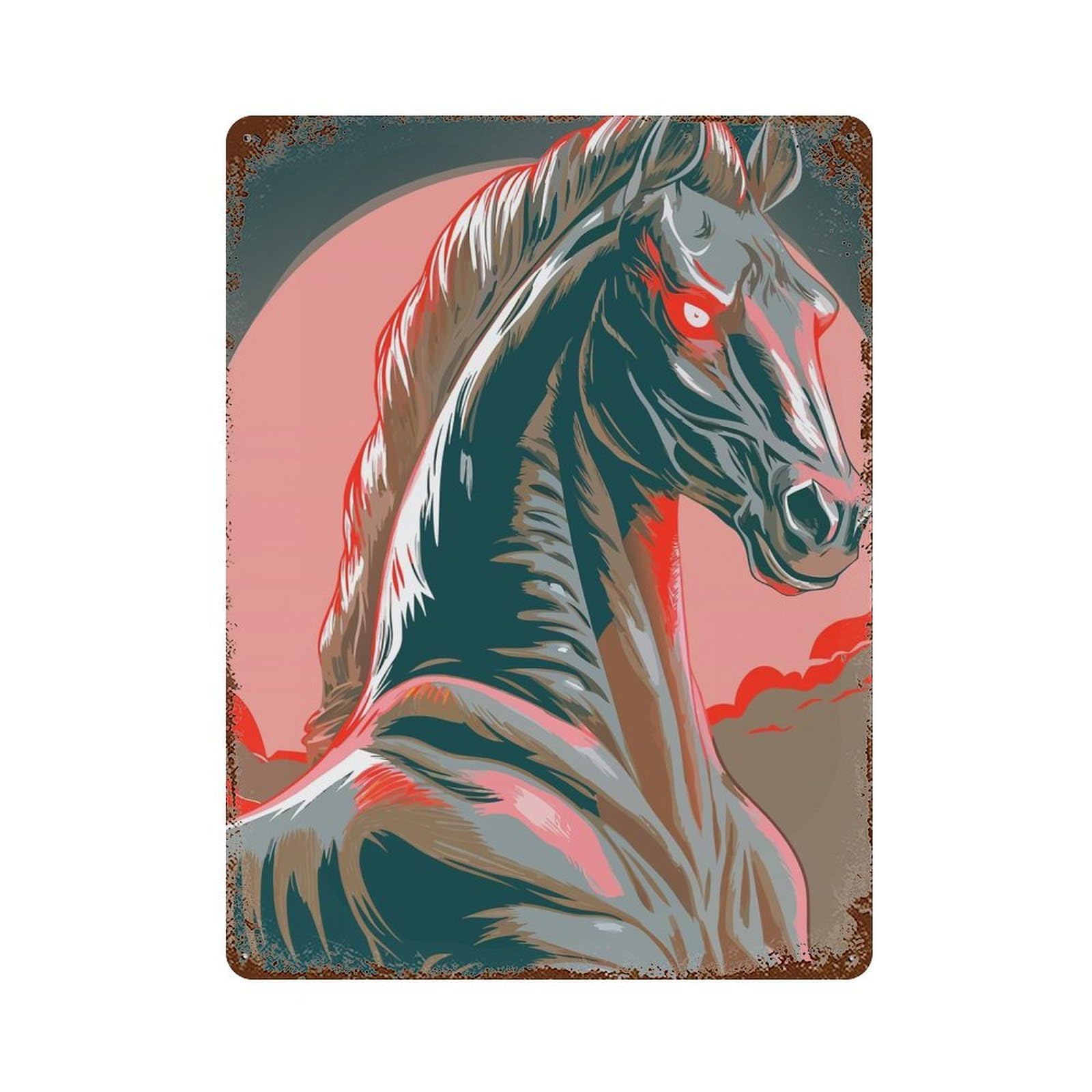 Stylized Horse with Glowing Red Eyes 15.7"x11.8" Decorative Tin Sign, Classic Wall Plaque for Cafe, Home Bar And Lounge Decor